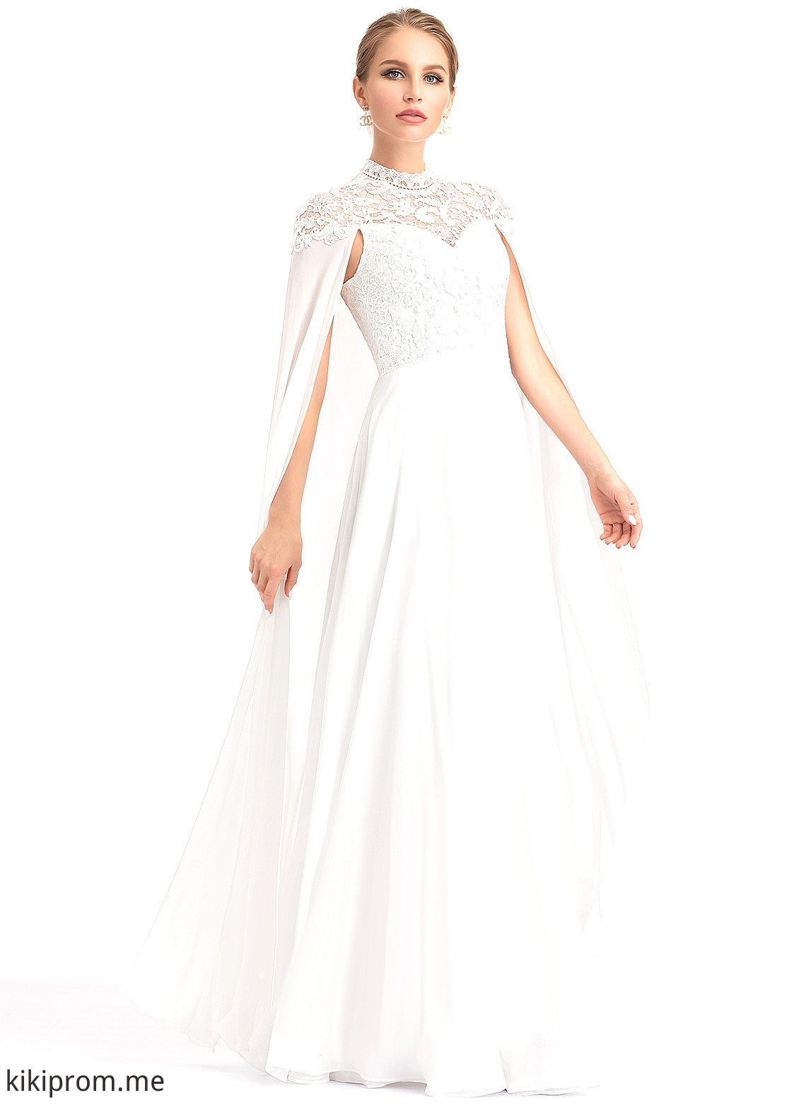 Floor-Length A-Line Lace High Neck Chiffon Dress Christina Wedding Dresses Wedding