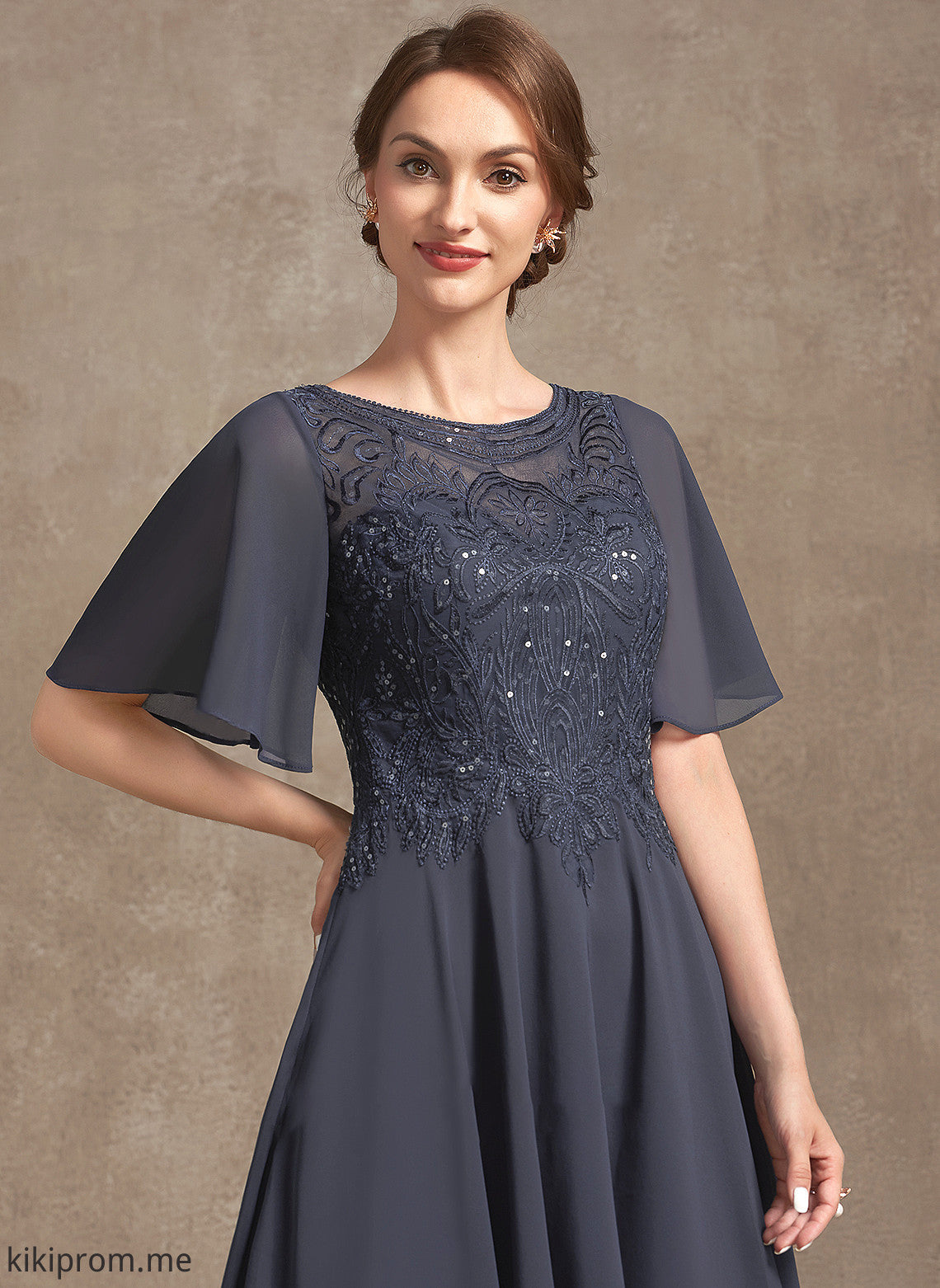 Bride of Chiffon Neck Cadence With Mother of the Bride Dresses Mother Scoop Dress the A-Line Sequins Tea-Length Lace