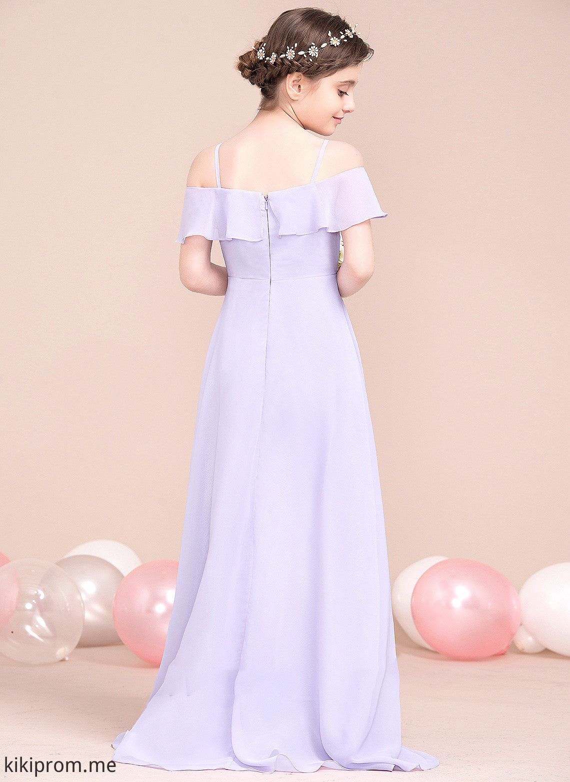 With Junior Bridesmaid Dresses Asymmetrical Catalina Cascading A-Line Ruffles Chiffon Off-the-Shoulder