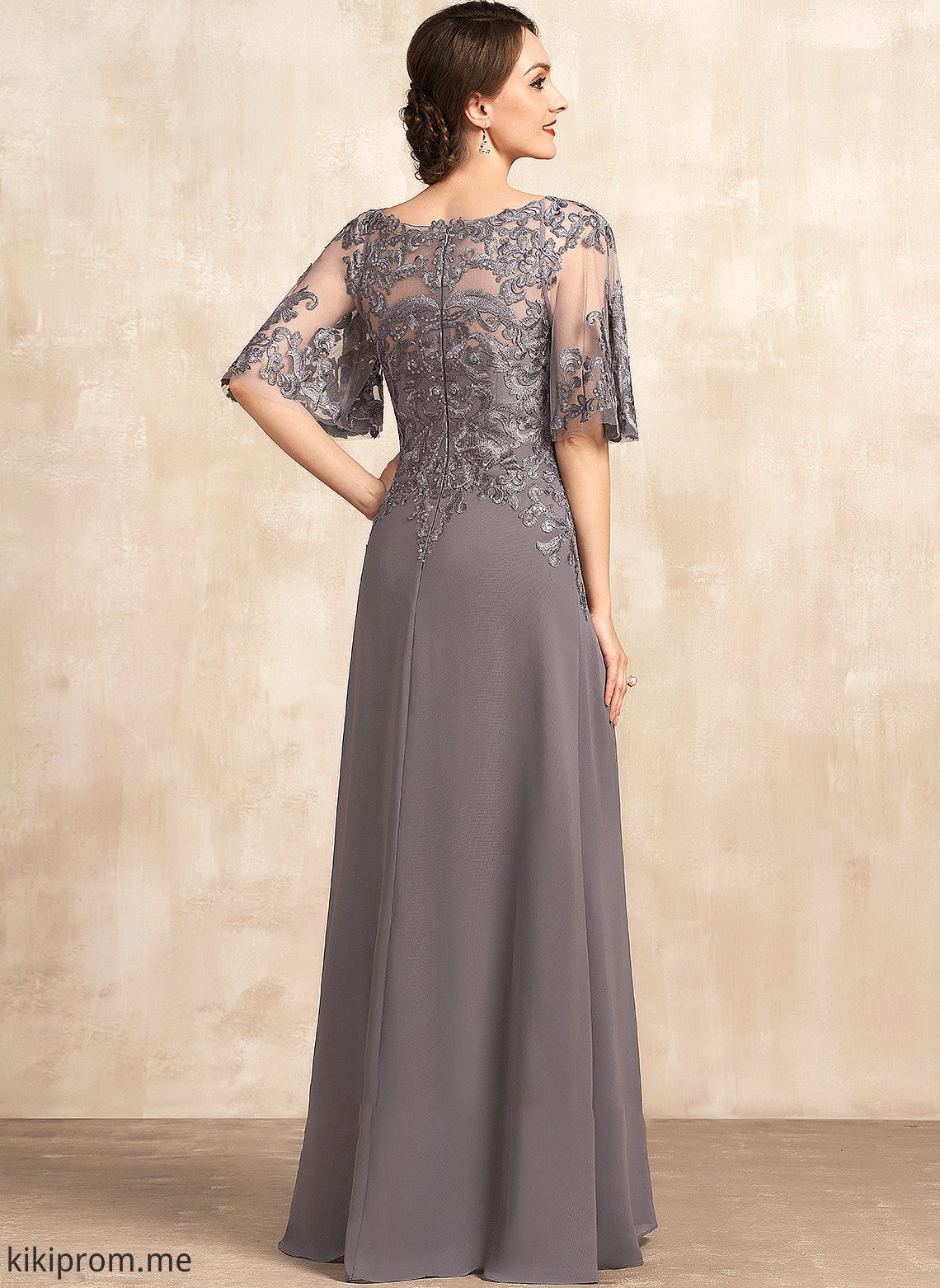 Lace Scoop Dress Neck Sequins the Floor-Length Mother of the Bride Dresses Mother Chiffon Bride Arabella With A-Line of