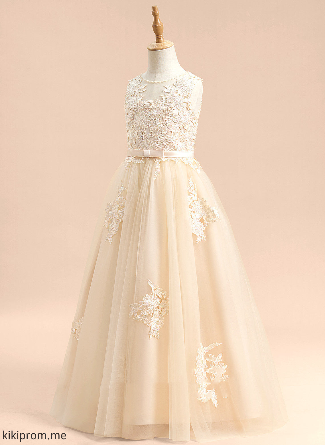 Floor-length Ball-Gown/Princess Girl Dress With Tulle/Lace Lacey Scoop Beading/Sequins/Bow(s) - Flower Sleeveless Neck Flower Girl Dresses