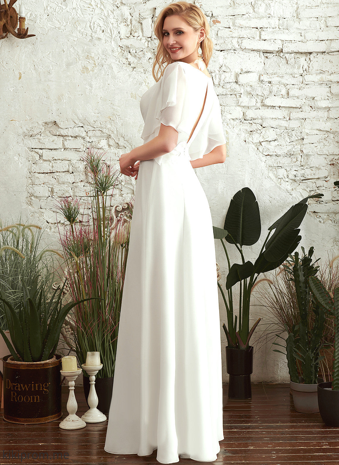 With Lace Floor-Length Nancy Wedding Dress Split V-neck Wedding Dresses Front Chiffon A-Line