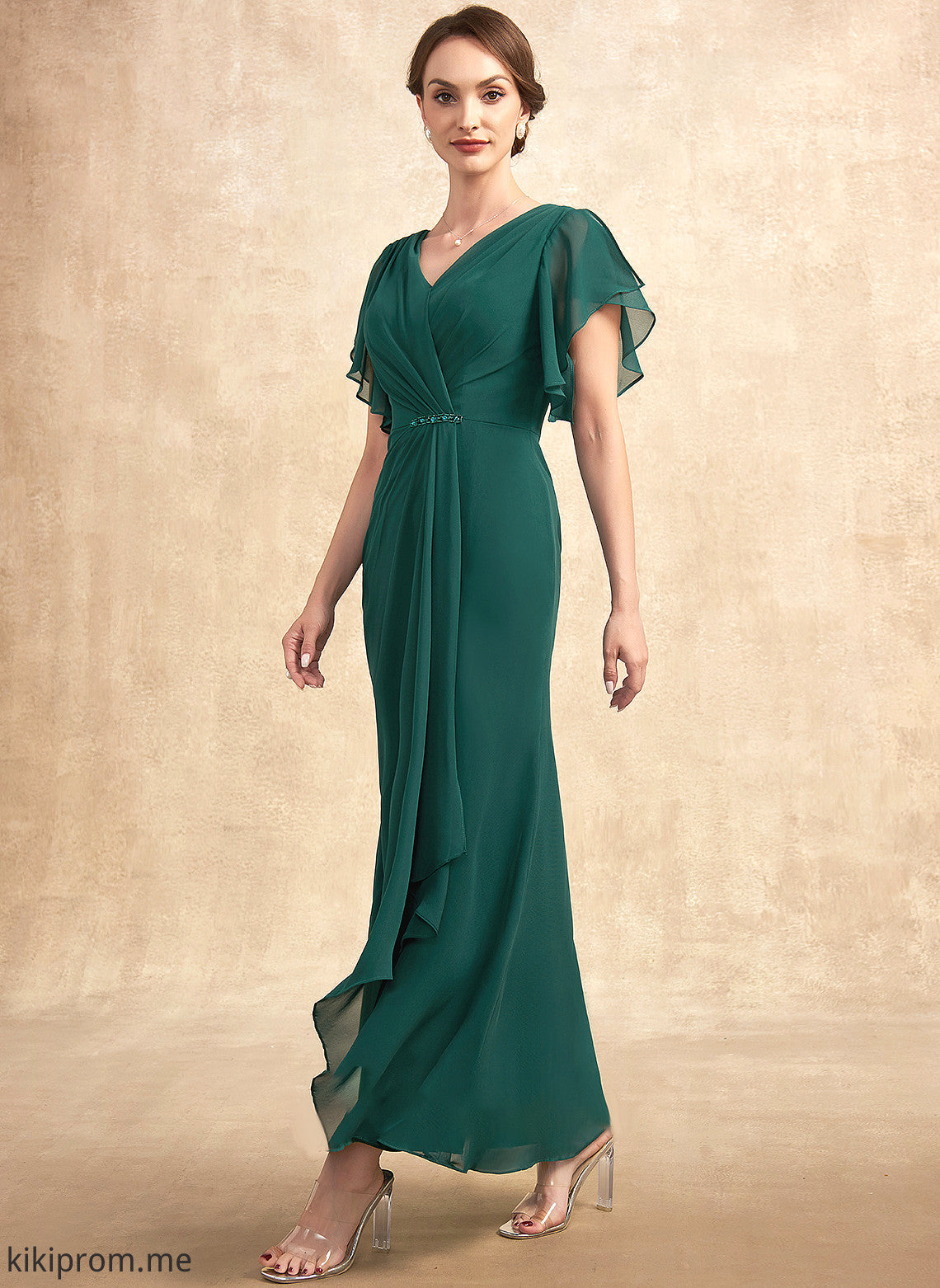 the Mother Ankle-Length Beading Ruffle V-neck of Sequins With A-Line Dress Bride Mother of the Bride Dresses Chiffon Vera