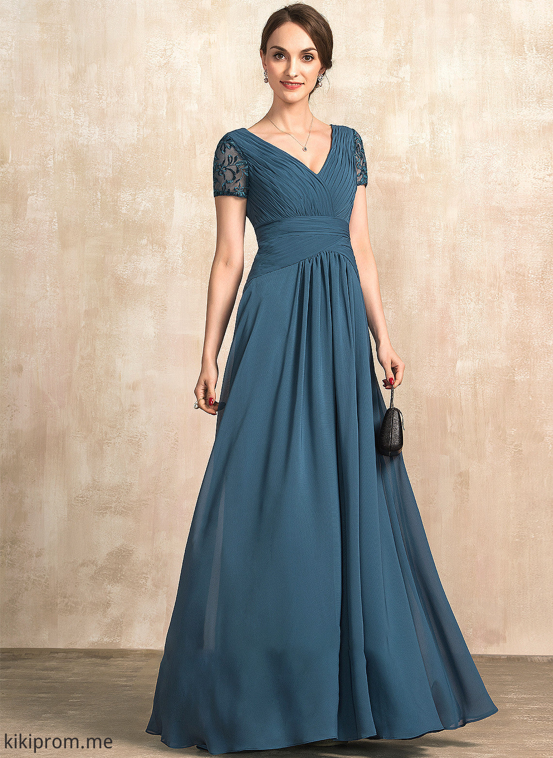 Bride With Dress the Lace V-neck Mother of the Bride Dresses Nina Floor-Length Mother of Chiffon A-Line