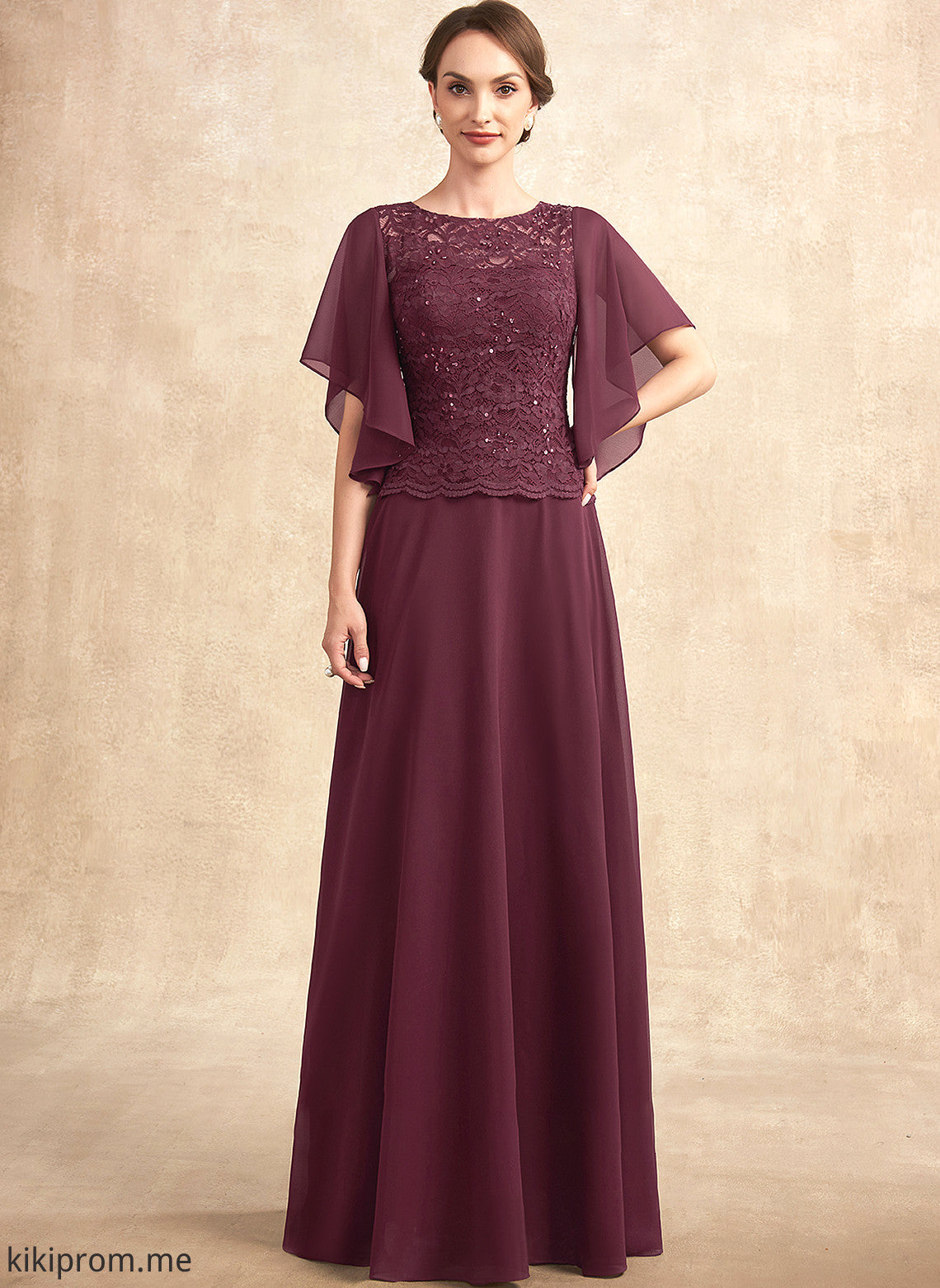 Mother Lace A-Line Dress Floor-Length Chiffon Alana Scoop Bride Sequins With of the Neck Mother of the Bride Dresses