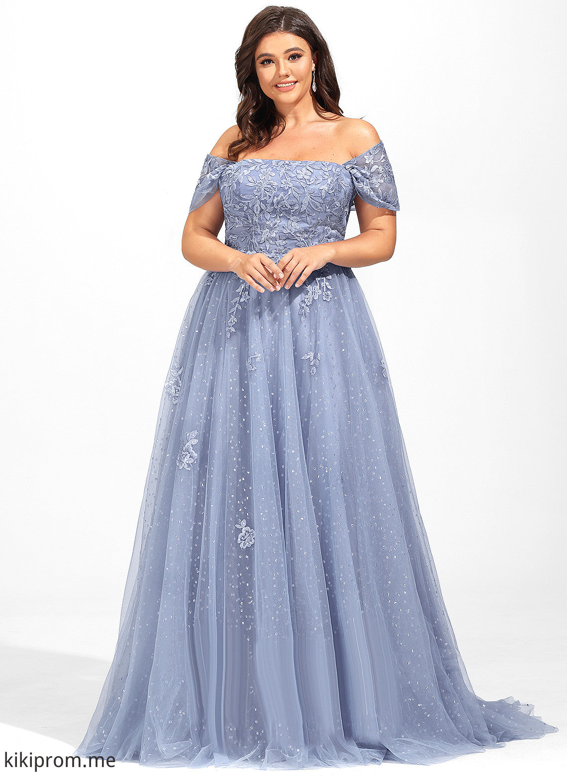 With Off-the-Shoulder Sweep Nancy Lace Train Tulle Sequins Ball-Gown/Princess Prom Dresses