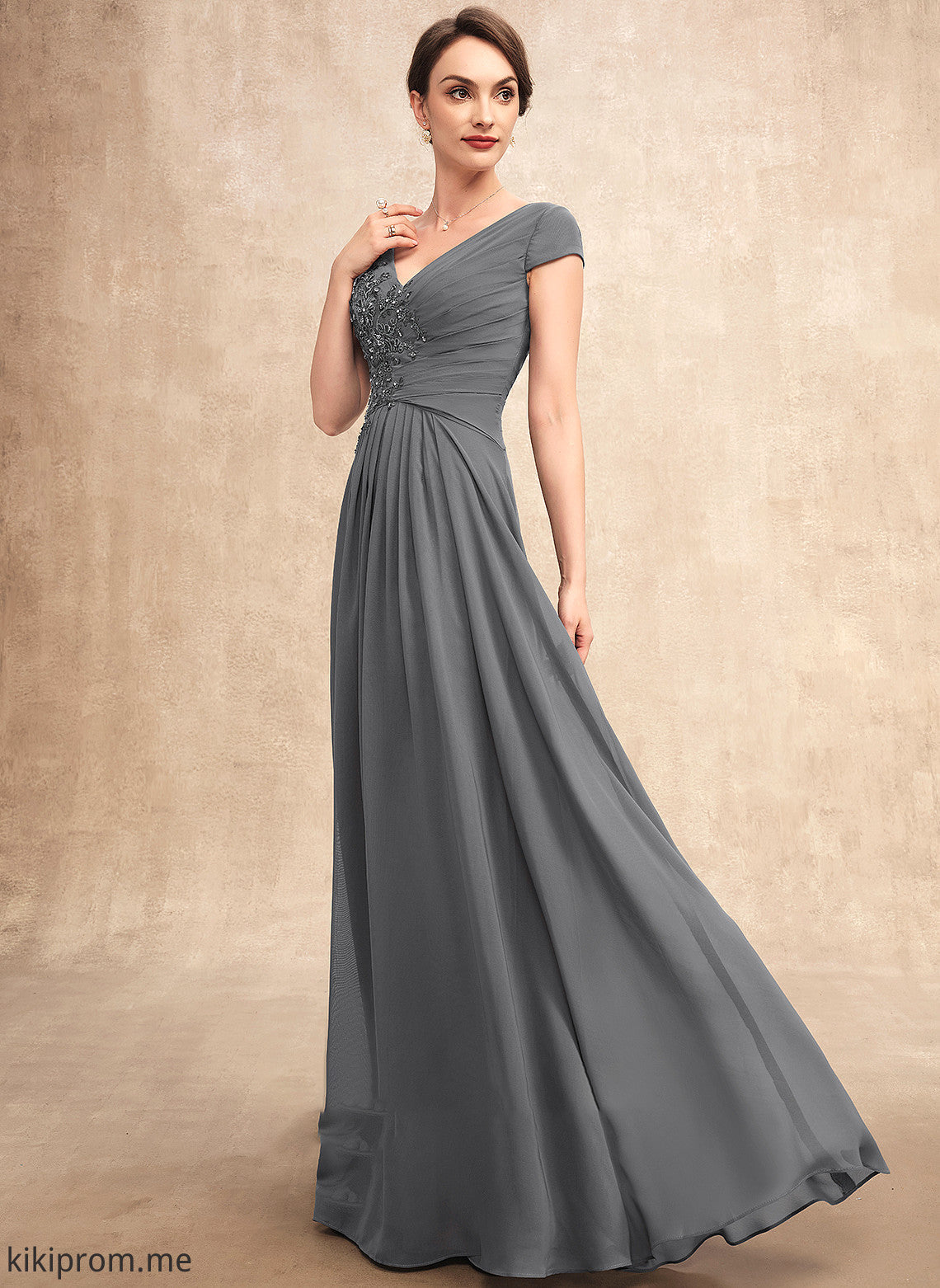 Ruffle Bride Dress Chiffon A-Line Lace Beading Floor-Length With Mother of Sequins the V-neck Mother of the Bride Dresses Finley