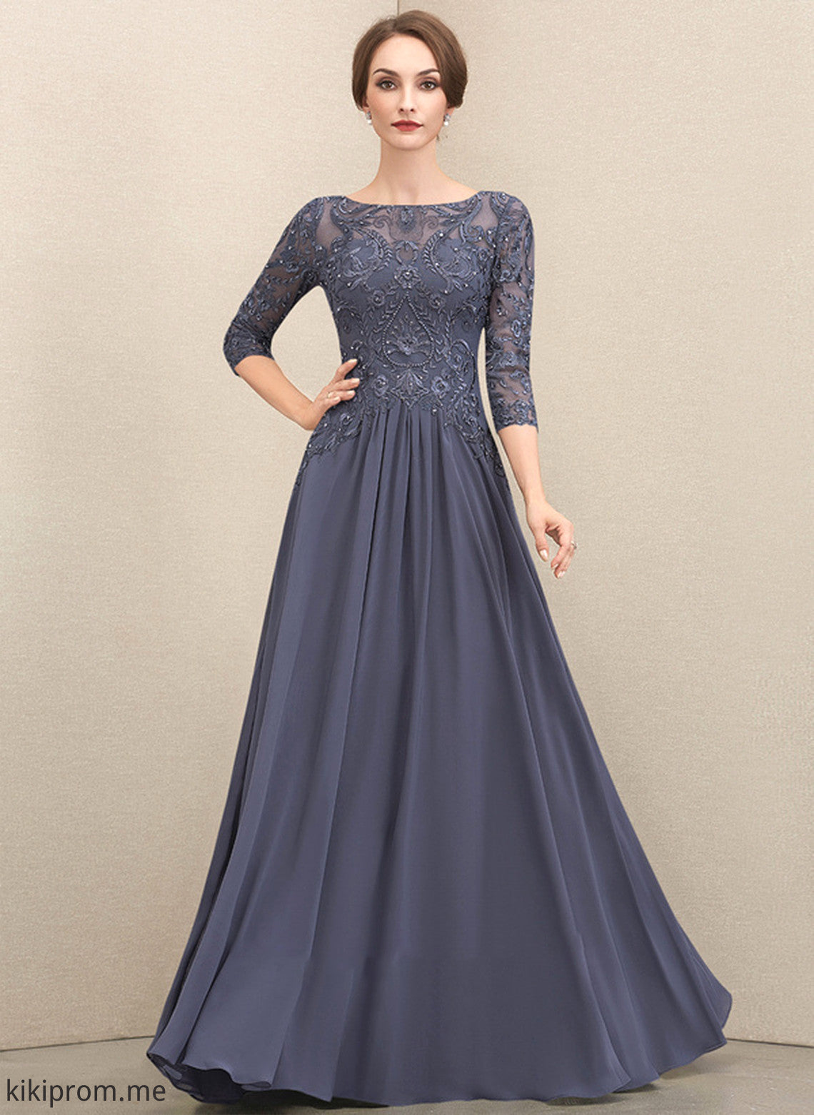 Mother of the Bride Dresses of Floor-Length Neck With Chiffon Dress A-Line Lace Beading Nathaly Sequins Mother the Scoop Bride