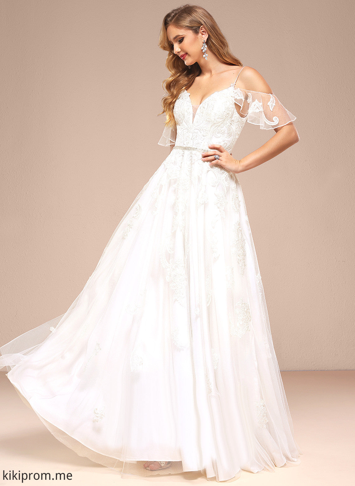 Sequins Tulle Beading Floor-Length Shoulder A-Line Lace Dress Wedding Roberta With Cold Wedding Dresses