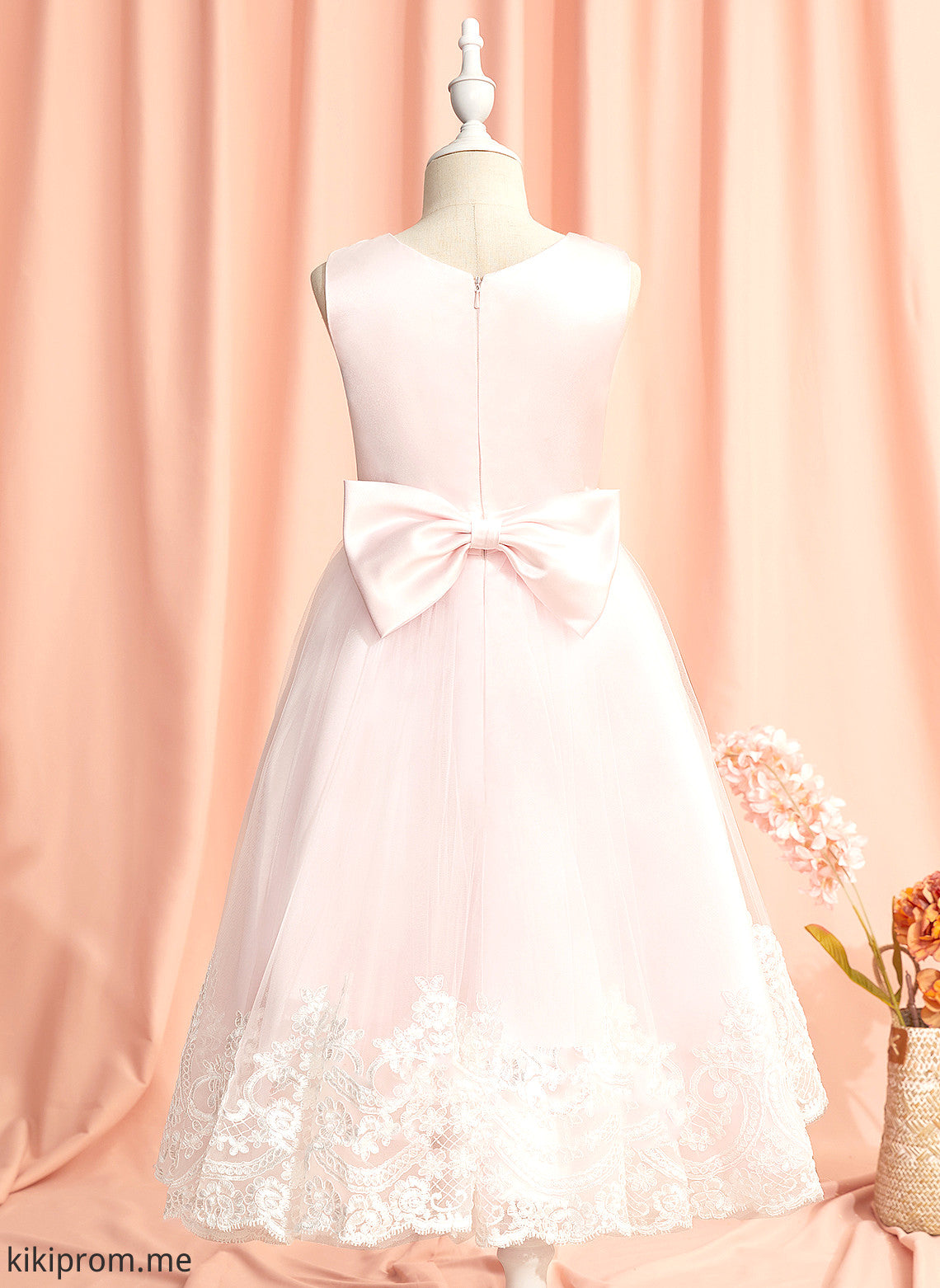 With Lace/Bow(s) Scoop Neck Flower Girl Sleeveless - Satin/Tulle Dress Ball-Gown/Princess Tea-length Flower Girl Dresses Alula