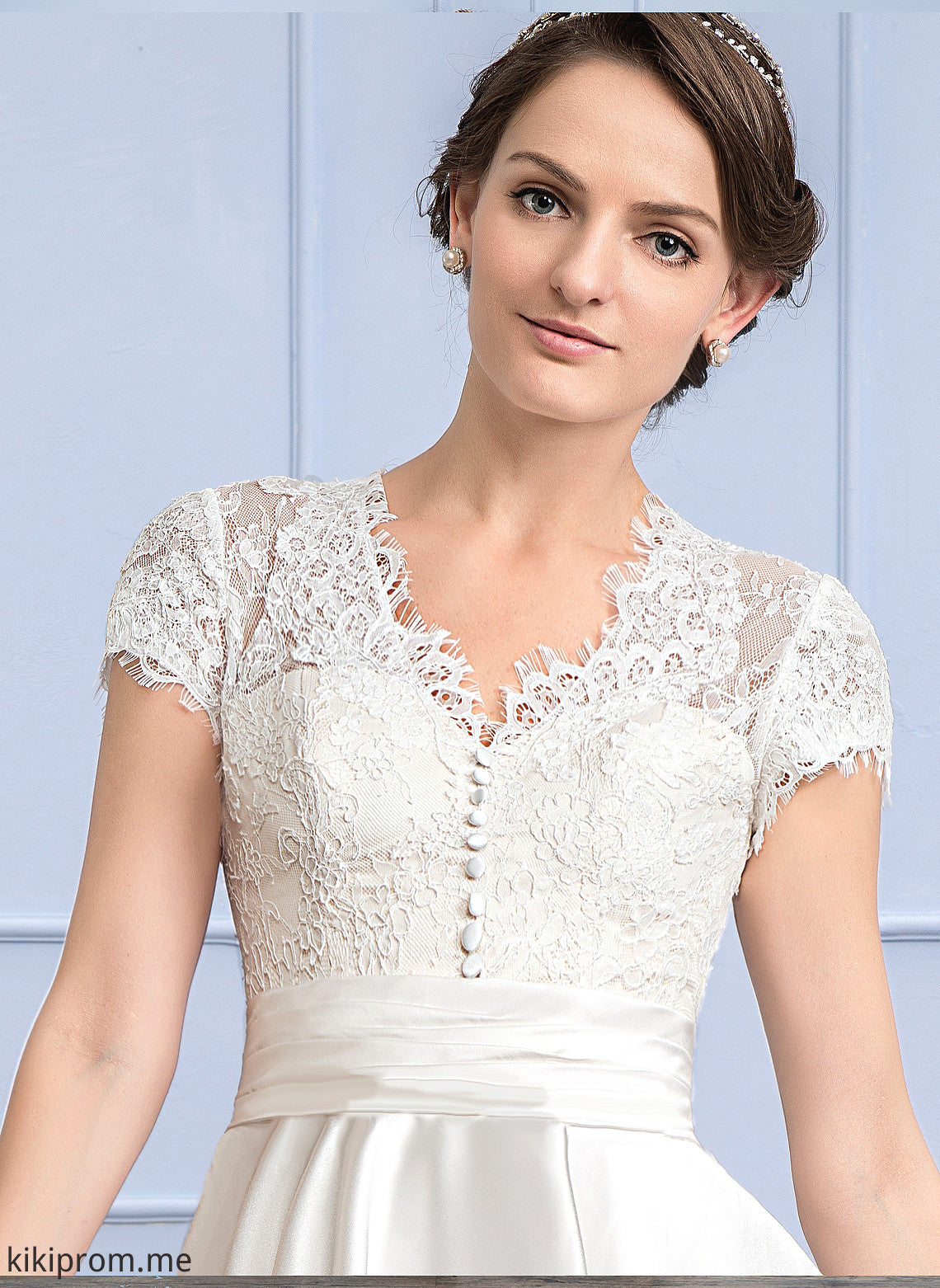 Tea-Length Wedding Dresses Lace Allison Dress Ruffle V-neck Wedding A-Line Satin Pockets With