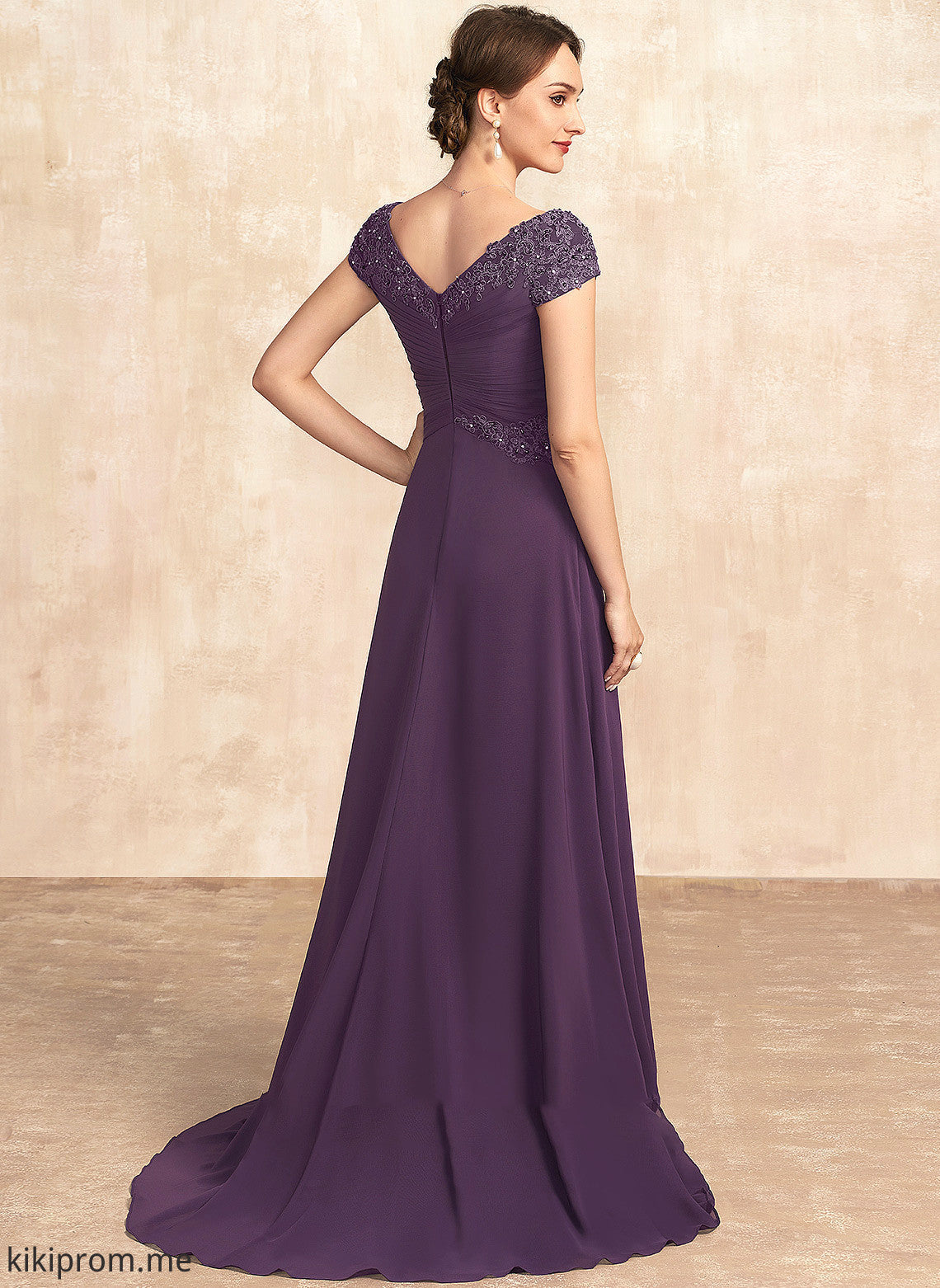 the Bride Mother of the Bride Dresses of Sweep A-Line Train Chiffon V-neck Beading Dress With Lace Ruffle Mother Ryan