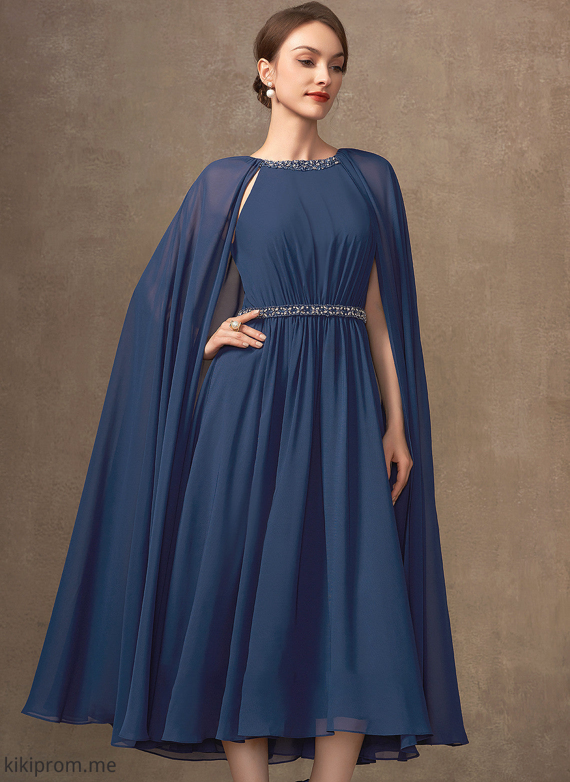 Bride Tea-Length Neck With Mother of the Bride Dresses A-Line Scoop the of Beading Dress Dayami Chiffon Mother