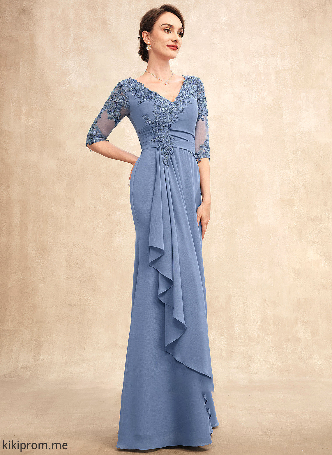 Parker Dress Chiffon Mother of the Bride Dresses Ruffles of A-Line Floor-Length Cascading Lace With V-neck Bride the Mother