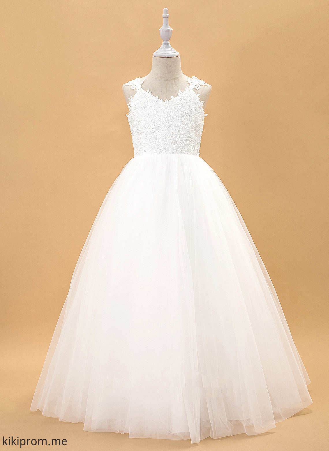 Girl Floor-length Flower Girl Dresses Beading/Bow(s) Sleeveless Flower Tulle/Lace Karlie Dress V-neck With - Ball-Gown/Princess