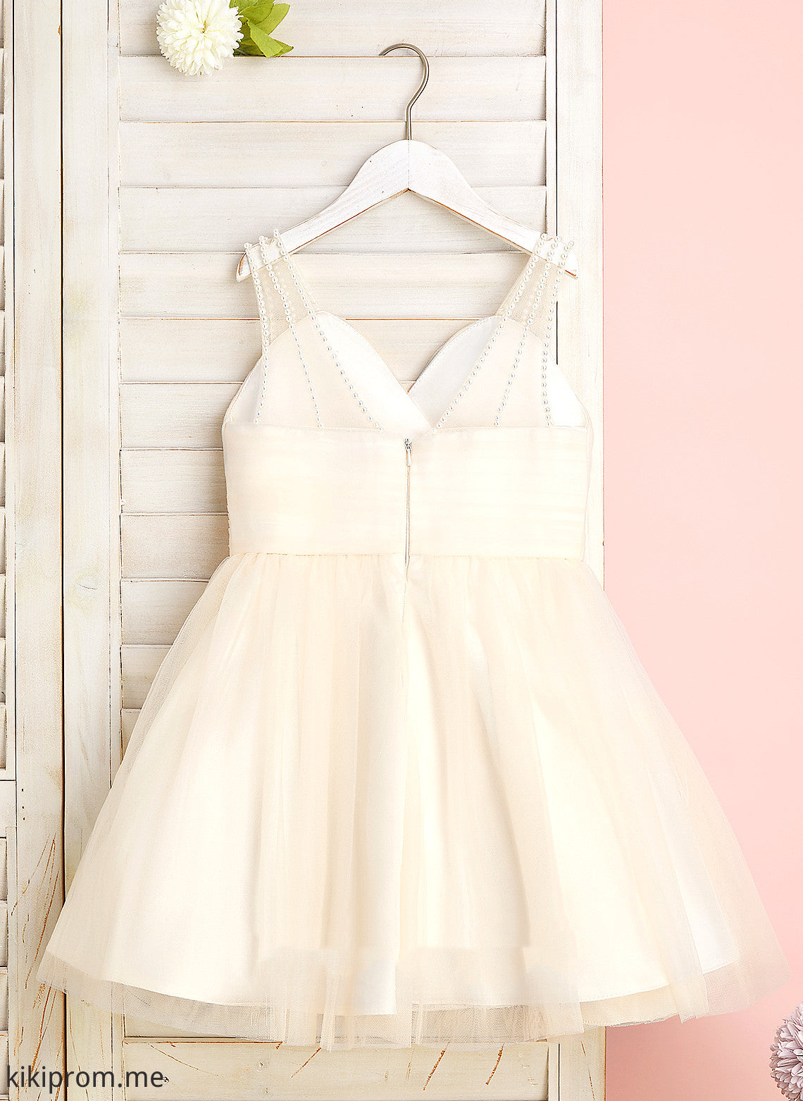 Girl Sleeveless Tulle Ruffles/Beading Flower Girl Dresses Knee-length A-Line With Dress - Flower Lara V-neck