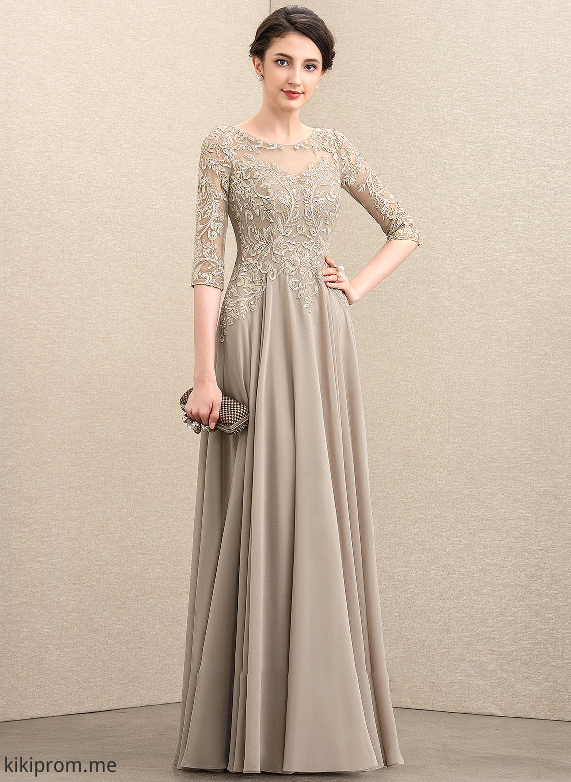 Sequins Neck Dress Scoop Bride A-Line Mother of the Bride Dresses Mother Bailee Lace of Chiffon Floor-Length the With