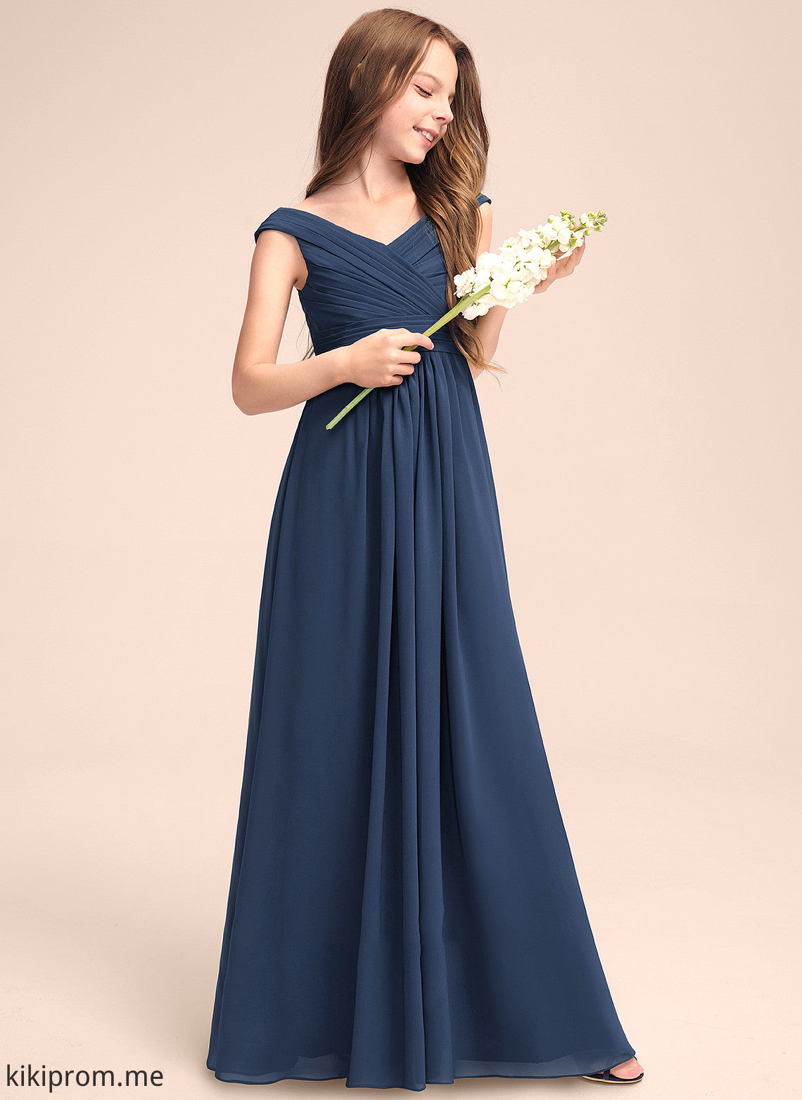 With Off-the-Shoulder Ruffles Floor-Length Jemima Chiffon A-Line Junior Bridesmaid Dresses