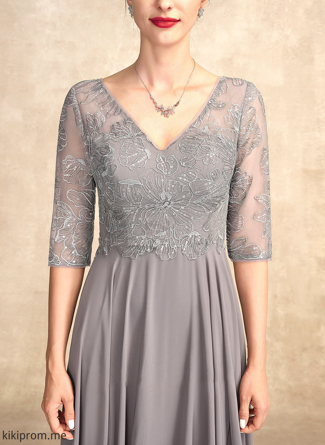 A-Line Dress of Mother of the Bride Dresses the Anabella With V-neck Lace Bride Mother Sequins Chiffon Floor-Length