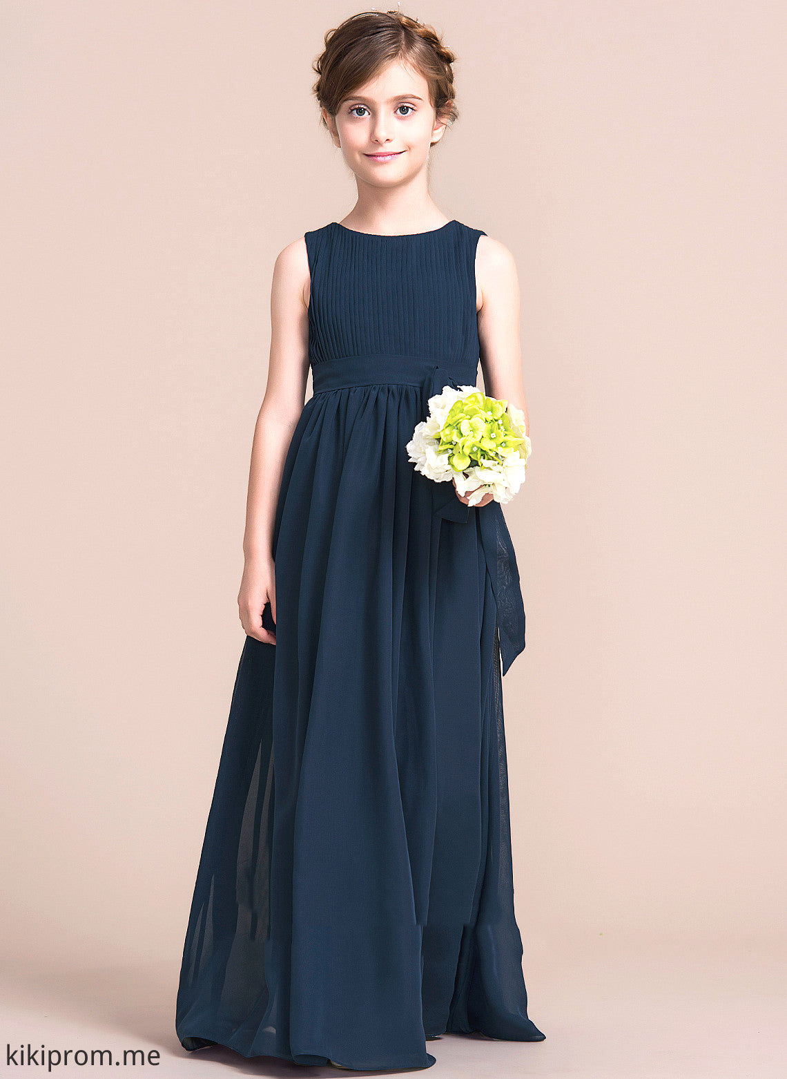 Empire Flower Girl Dresses Bow(s) Thirza Scoop Flower Dress - Floor-length Sleeveless Chiffon With Neck Girl