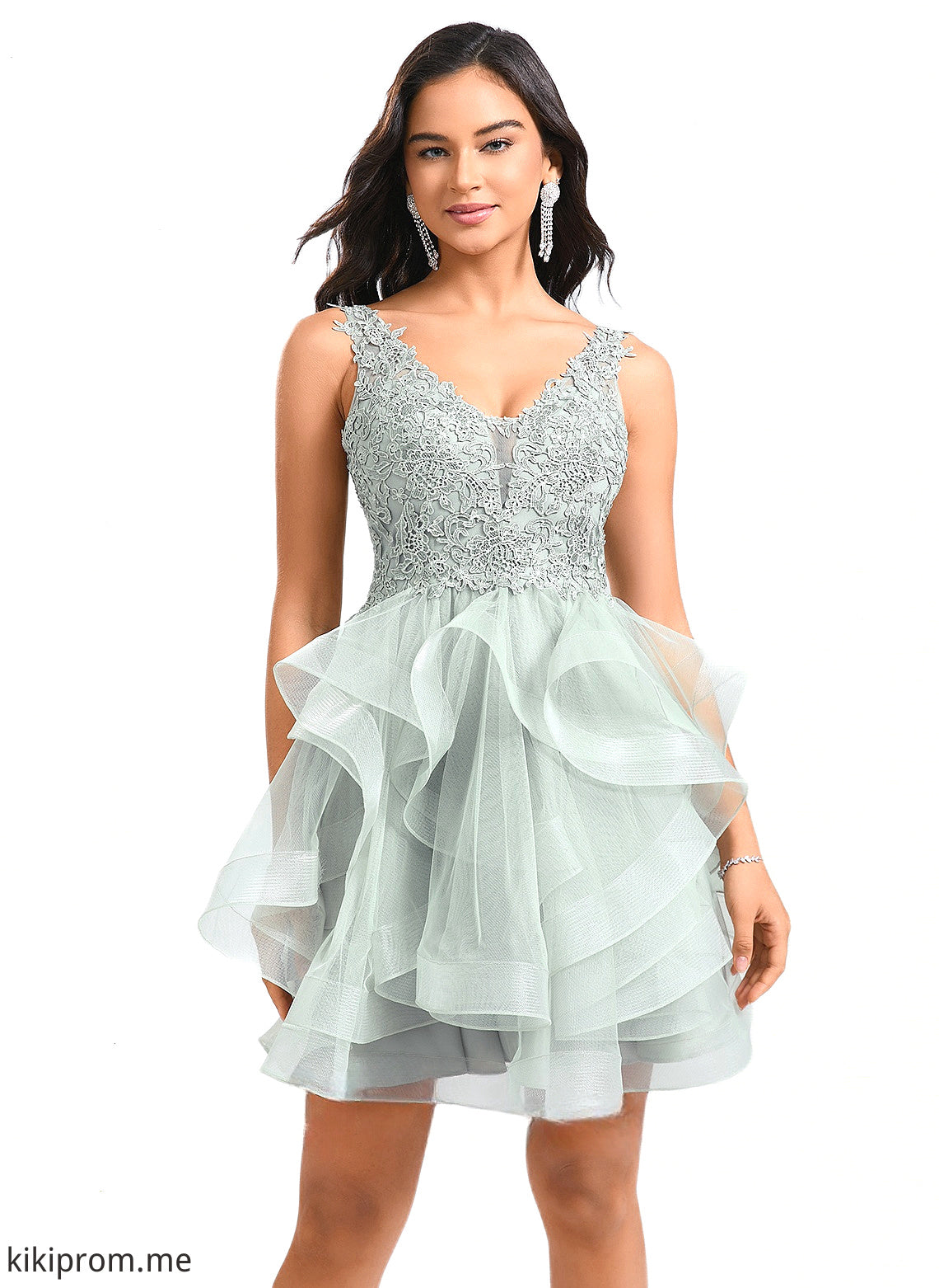 Lorelai Ball-Gown/Princess V-Neck Short Tulle Lace Homecoming Dress HFP0025671