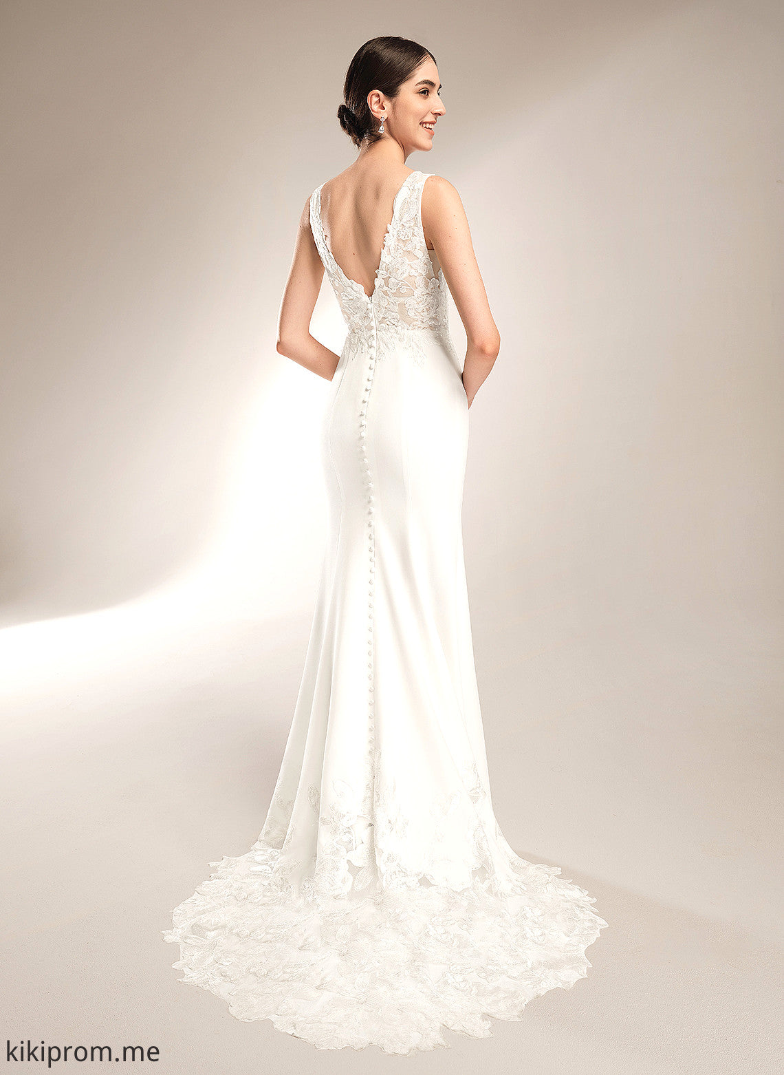 Dress Wedding Dresses Nyasia Sheath/Column Court Crepe Wedding V-neck Train With Stretch Sequins