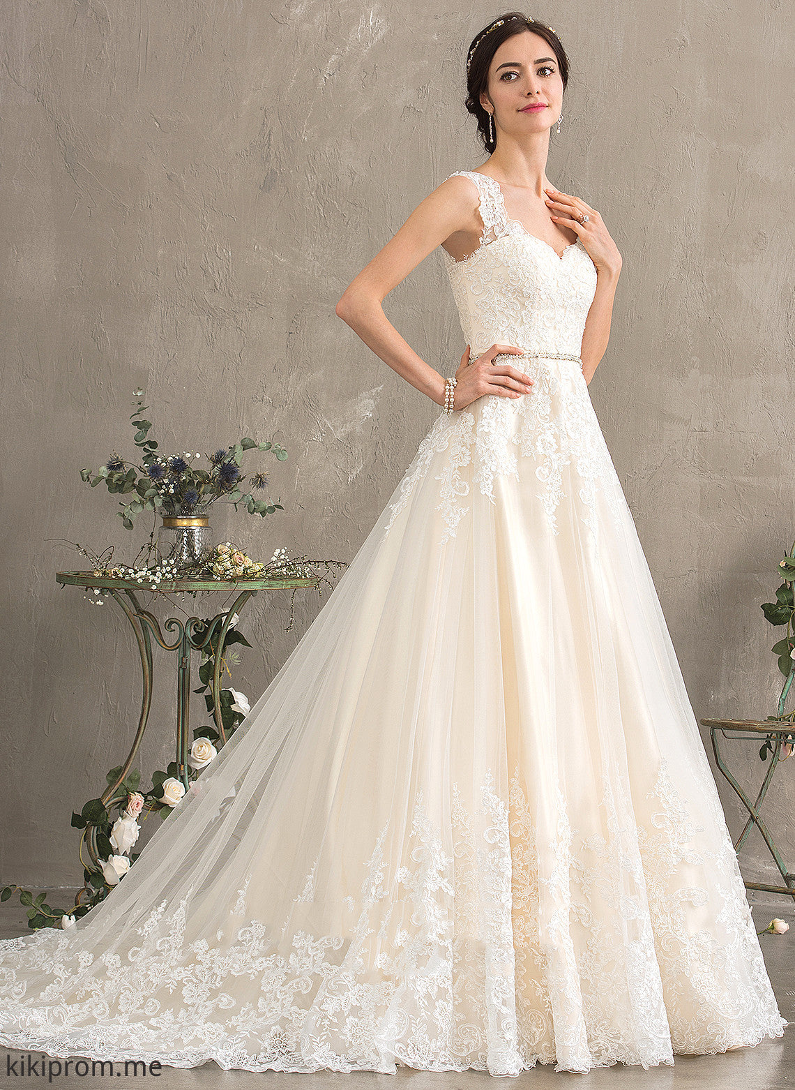 Ball-Gown/Princess Tulle Alanna Court Sweetheart Lace Train Dress Wedding Dresses Wedding Sequins With Beading