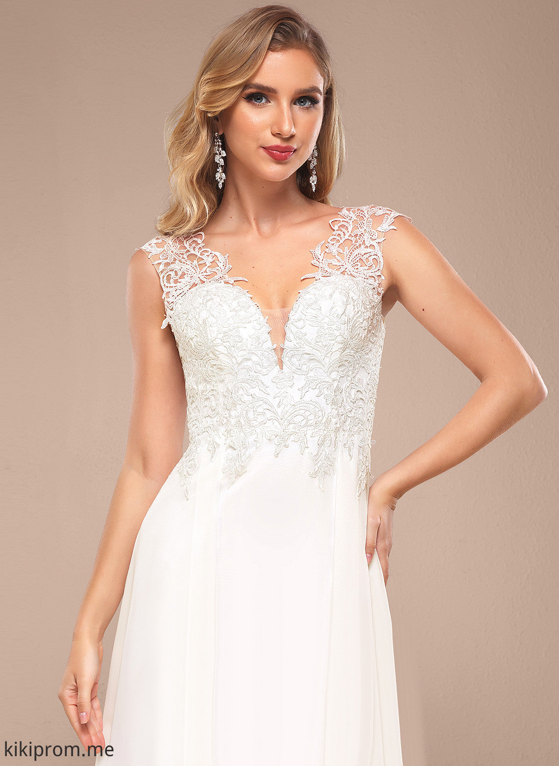 Train A-Line Marcie Lace Chiffon Dress V-neck Sweep Wedding Wedding Dresses