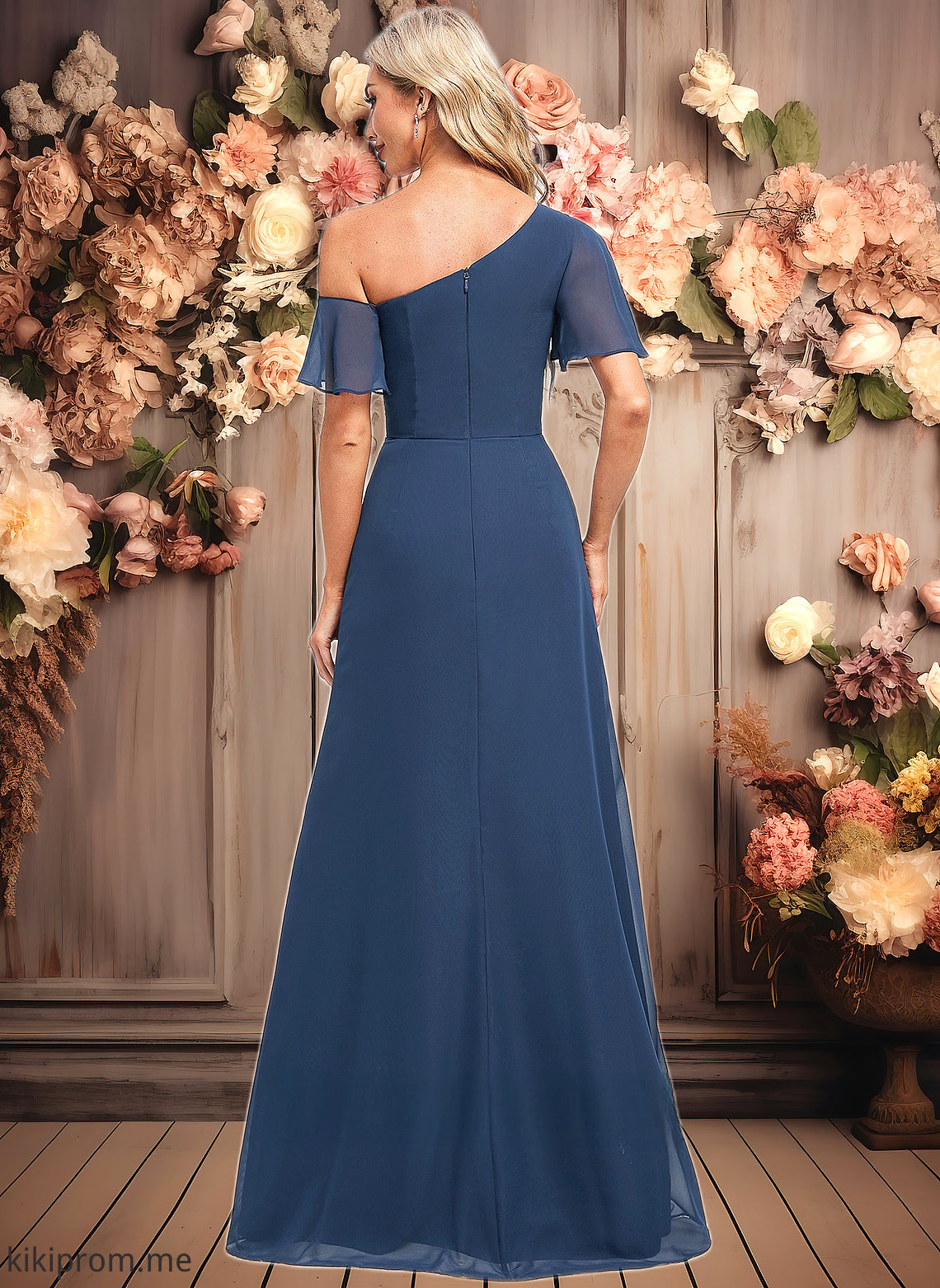 Kaelyn A-line Asymmetrical Floor-Length Chiffon Bridesmaid Dress With Ruffle HFP0025801