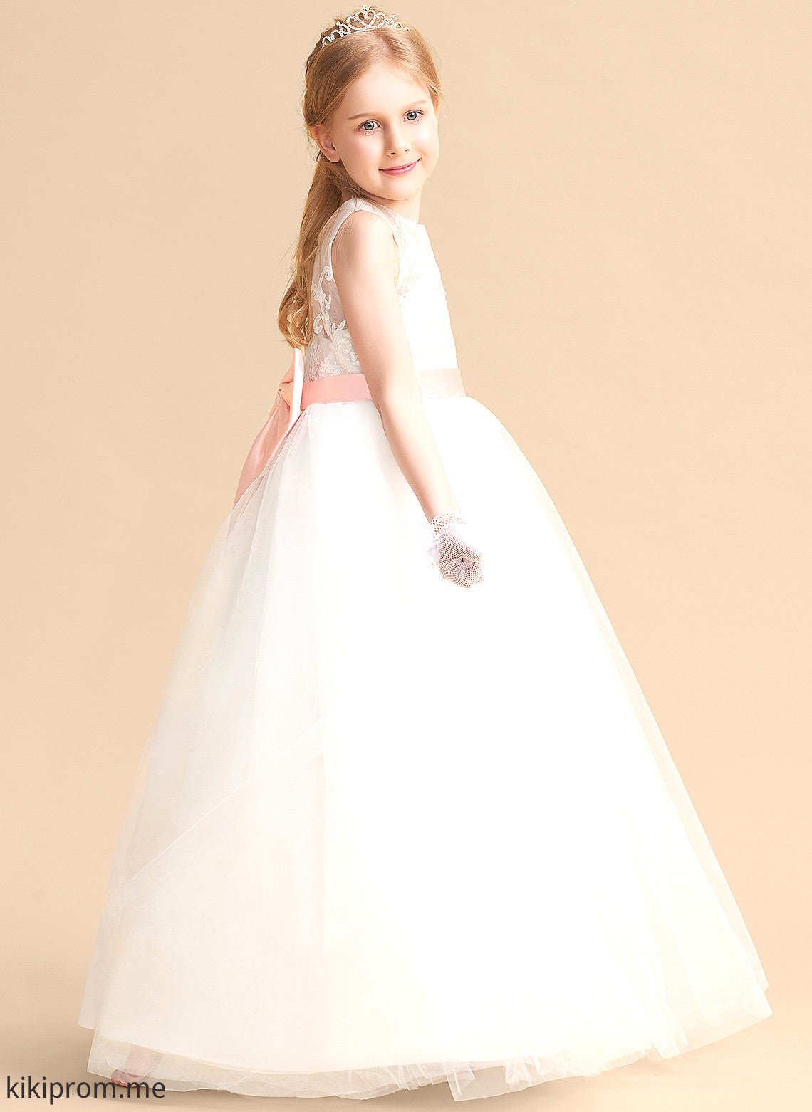 With Flower Girl Dresses Aliana Sleeveless sash) (Undetachable A-Line Bow(s) Neck Girl Scoop Dress Flower Satin/Tulle/Lace - Floor-length