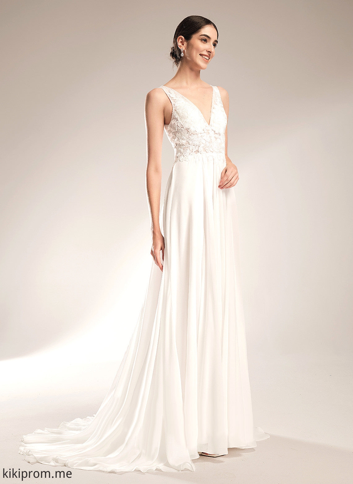 With Beading Chiffon Dress Lace V-neck Train Sequins A-Line Court Mira Wedding Dresses Wedding