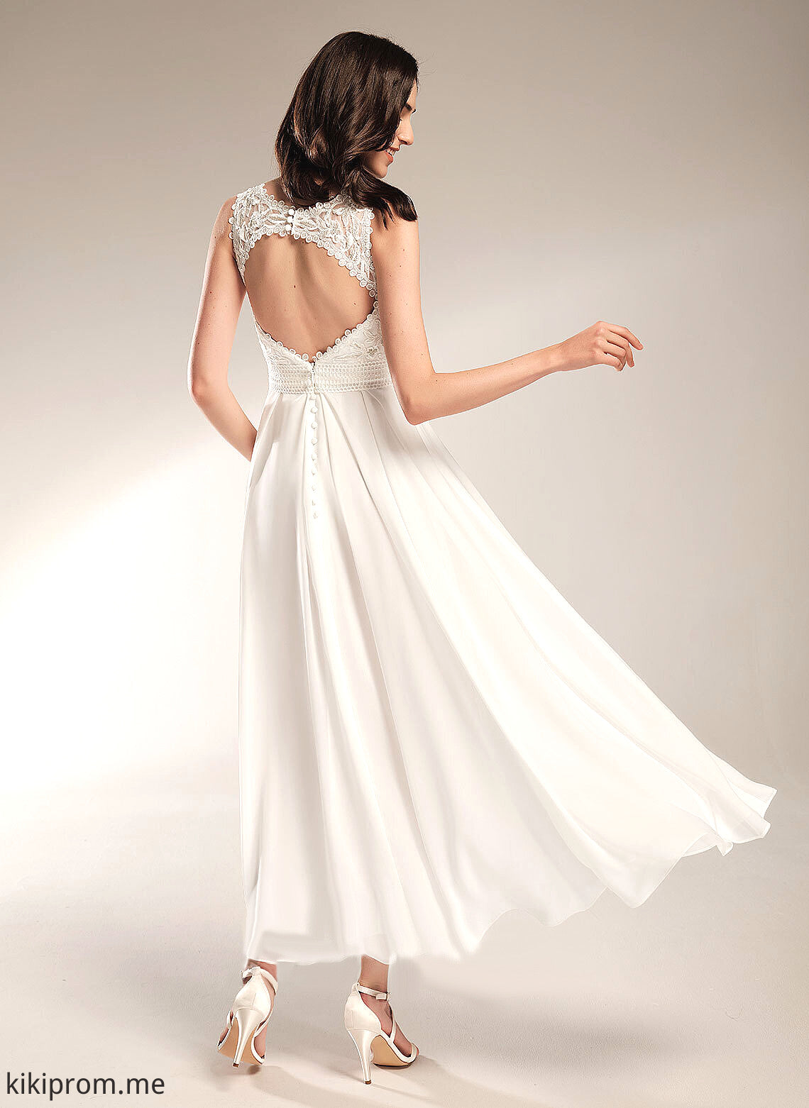 Asymmetrical Wedding Wedding Dresses Scoop Courtney A-Line Chiffon Lace Dress