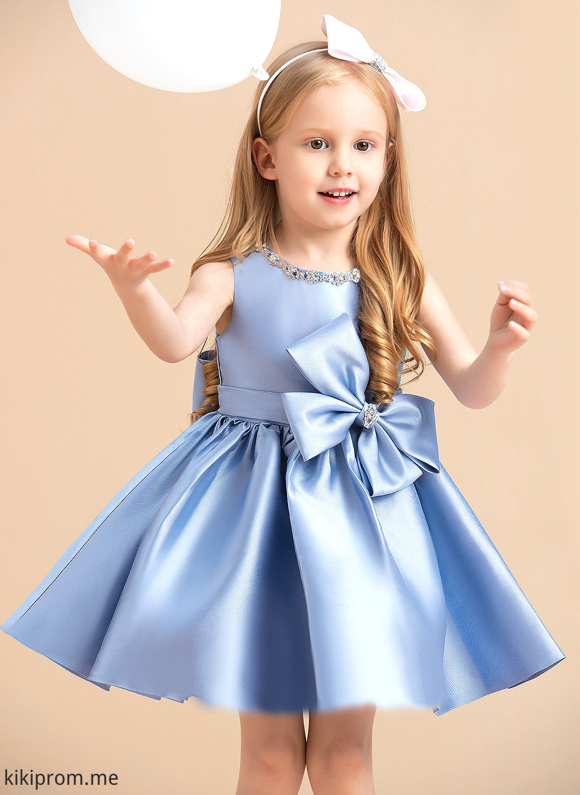 Scoop Xiomara Sleeveless Dress Bow(s) Girl - Flower With Knee-length Flower Girl Dresses Satin Neck Ball-Gown/Princess