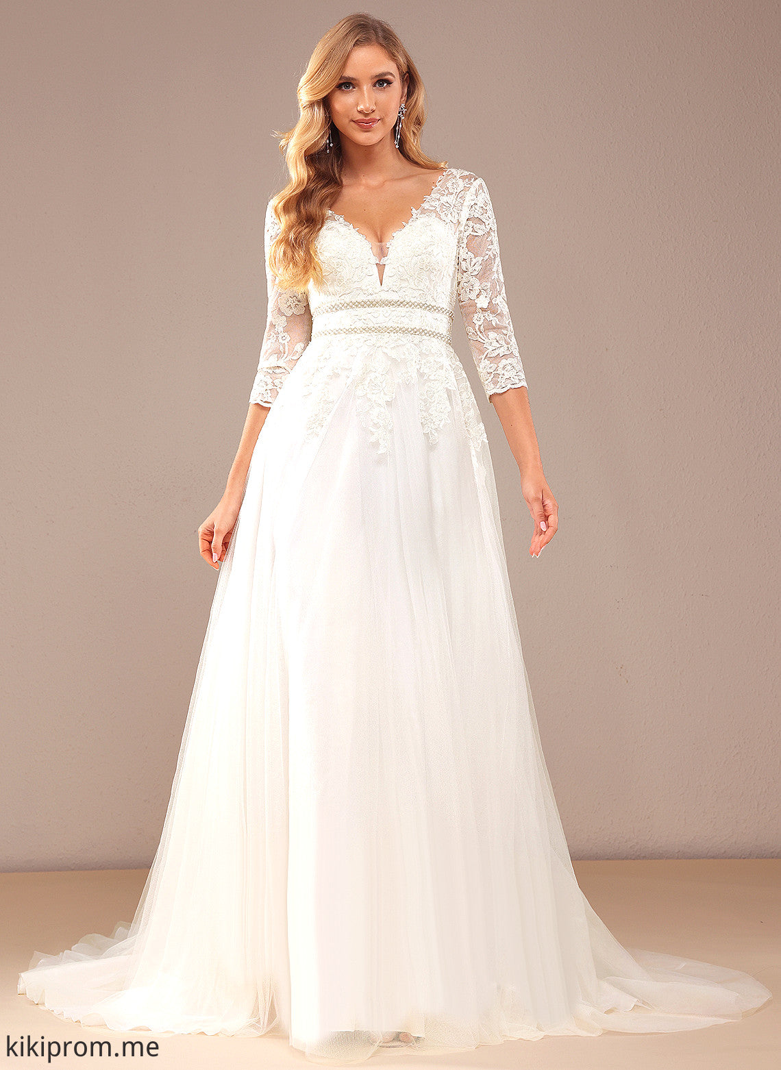 Lace Ball-Gown/Princess Beading Court With Wedding Dresses Lace Dress Tulle Hope V-neck Sequins Train Wedding