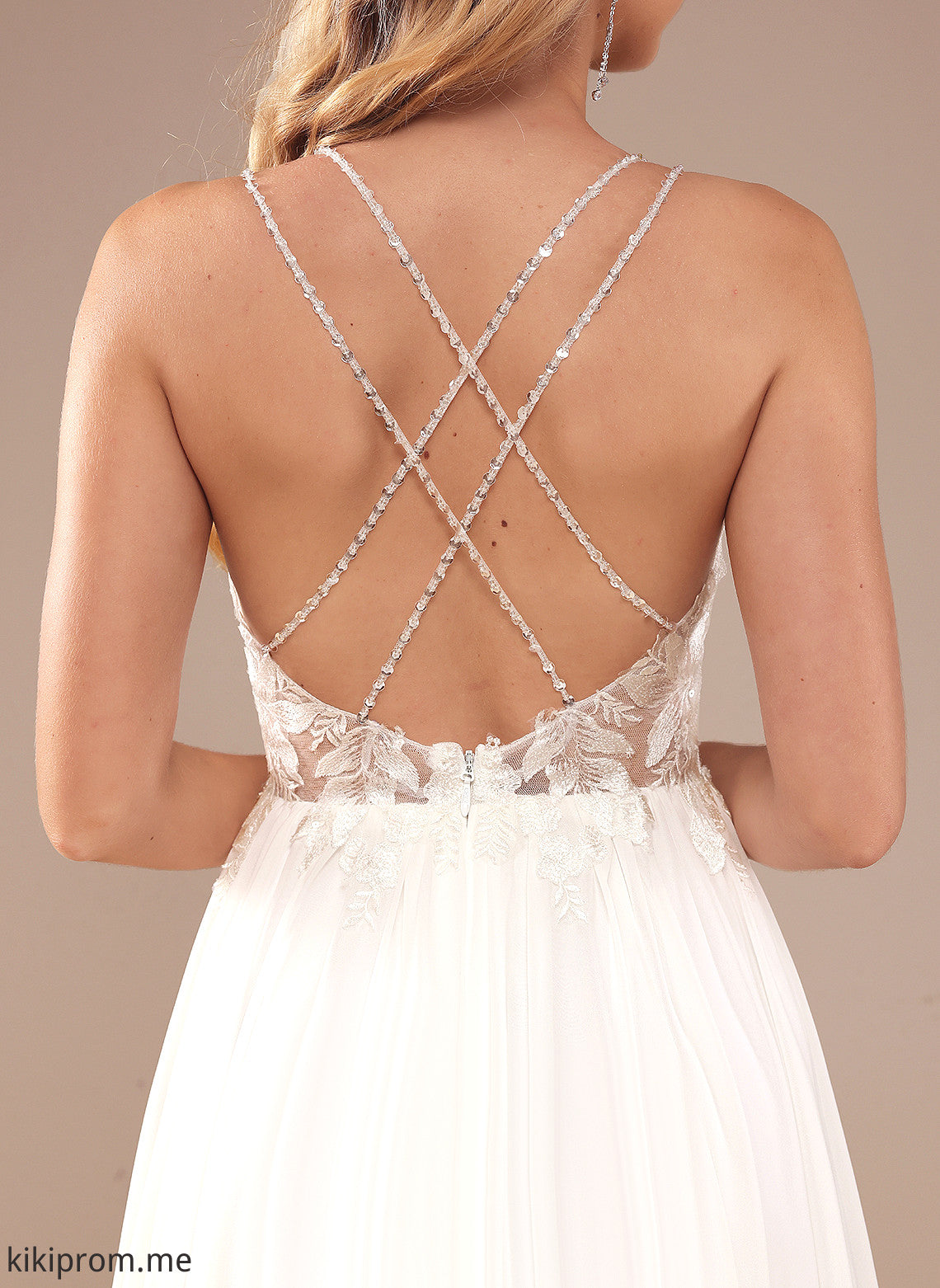 Beading A-Line Lace Kierra Dress Chiffon Wedding With Wedding Dresses Sequins Train V-neck Sweep