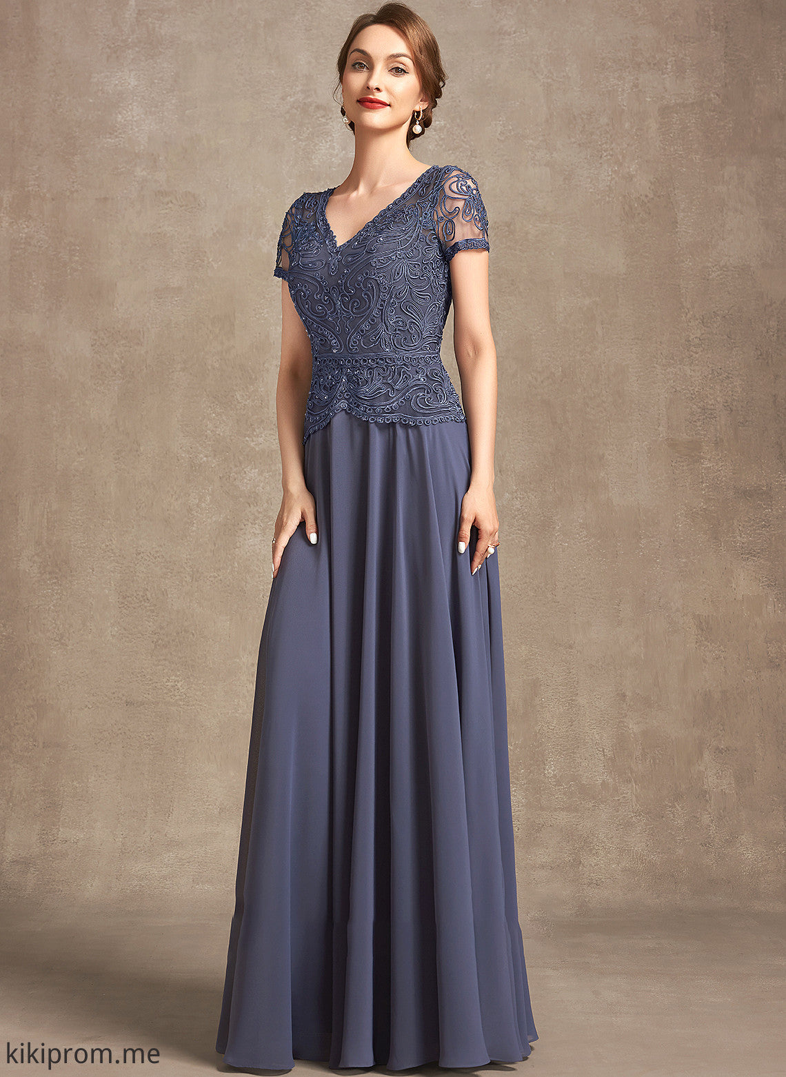 of Mother the Bride Lace Sequins V-neck Mother of the Bride Dresses A-Line With Lucile Floor-Length Dress Chiffon