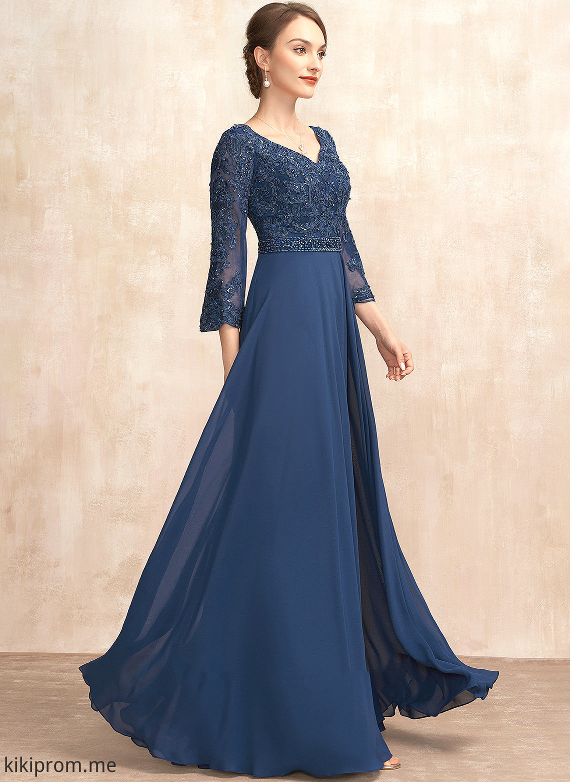 V-neck Mother Beading Sequins Mother of the Bride Dresses the Bride A-Line With Elisa Floor-Length of Lace Dress Chiffon