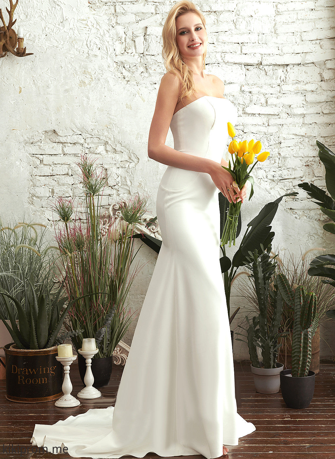 Philippa Trumpet/Mermaid Crepe Train Stretch Wedding Dresses Strapless Sweep Dress Wedding