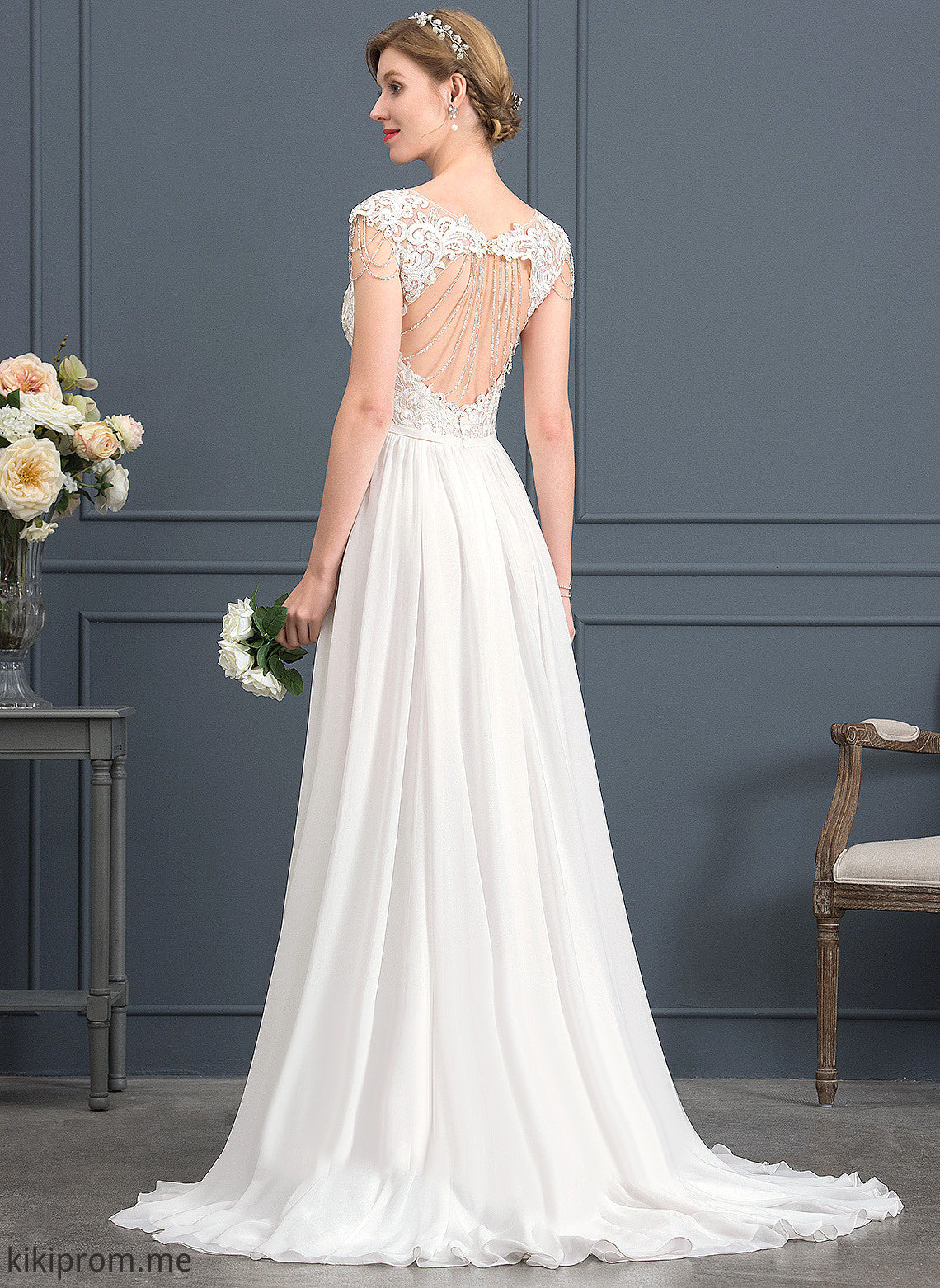 V-neck Sweep Paulina With Wedding Dresses Lace Train Sequins A-Line Dress Wedding Chiffon Beading