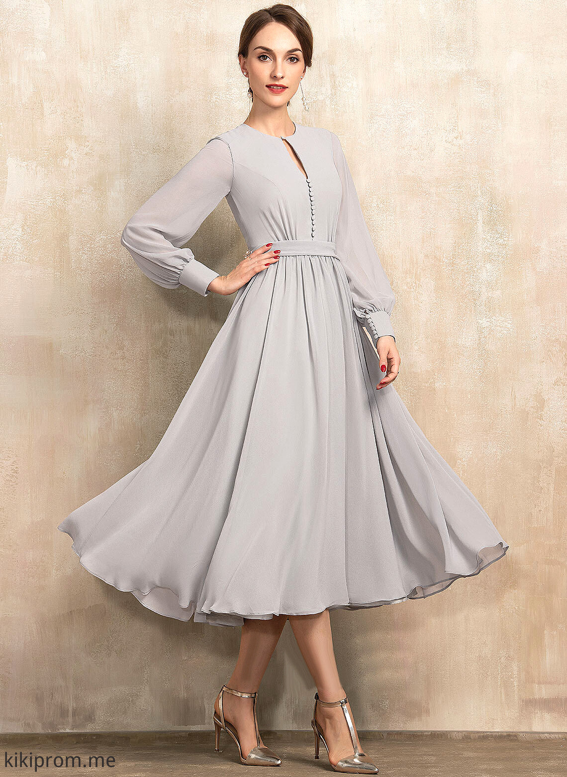 Dress of Tea-Length Neck A-Line Mother of the Bride Dresses Bow(s) Chiffon With Bride Mother the Kristin Scoop