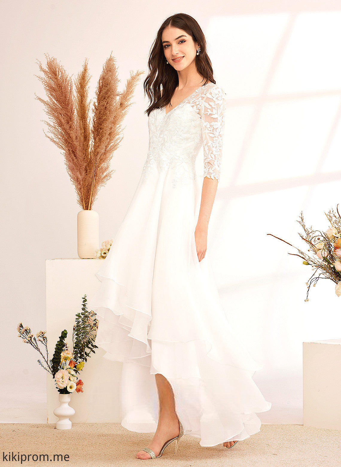 Sequins Wedding Dresses Dress With Tulle Beading A-Line Wedding Lace Yesenia Asymmetrical V-neck