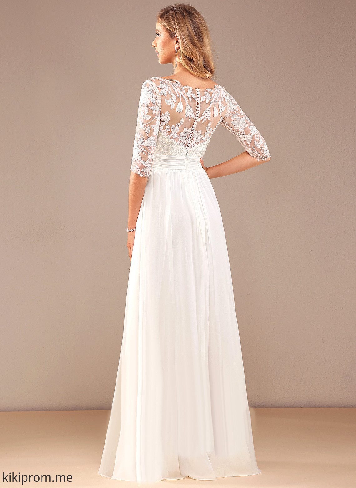 Floor-Length Ruffle Wedding A-Line Dress Claire Lace With V-neck Wedding Dresses Chiffon Sequins Lace