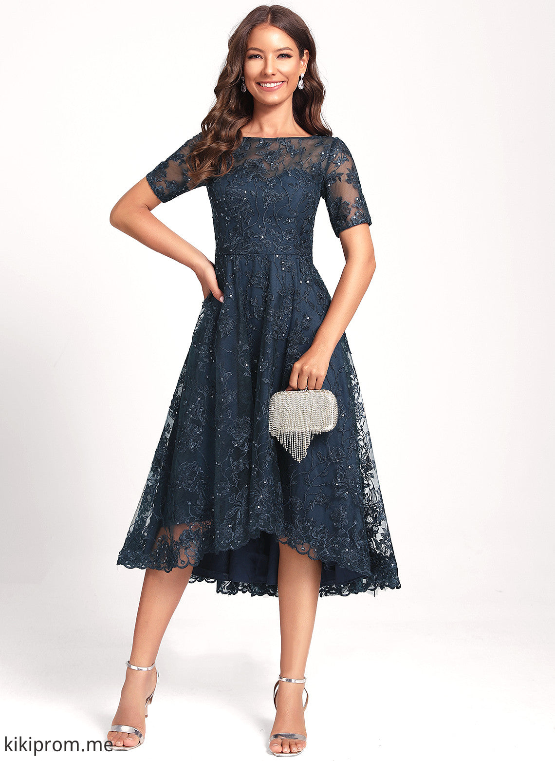 With Scoop Asymmetrical Neck Sequins Laney Lace Tulle Dress Club Dresses Cocktail A-Line