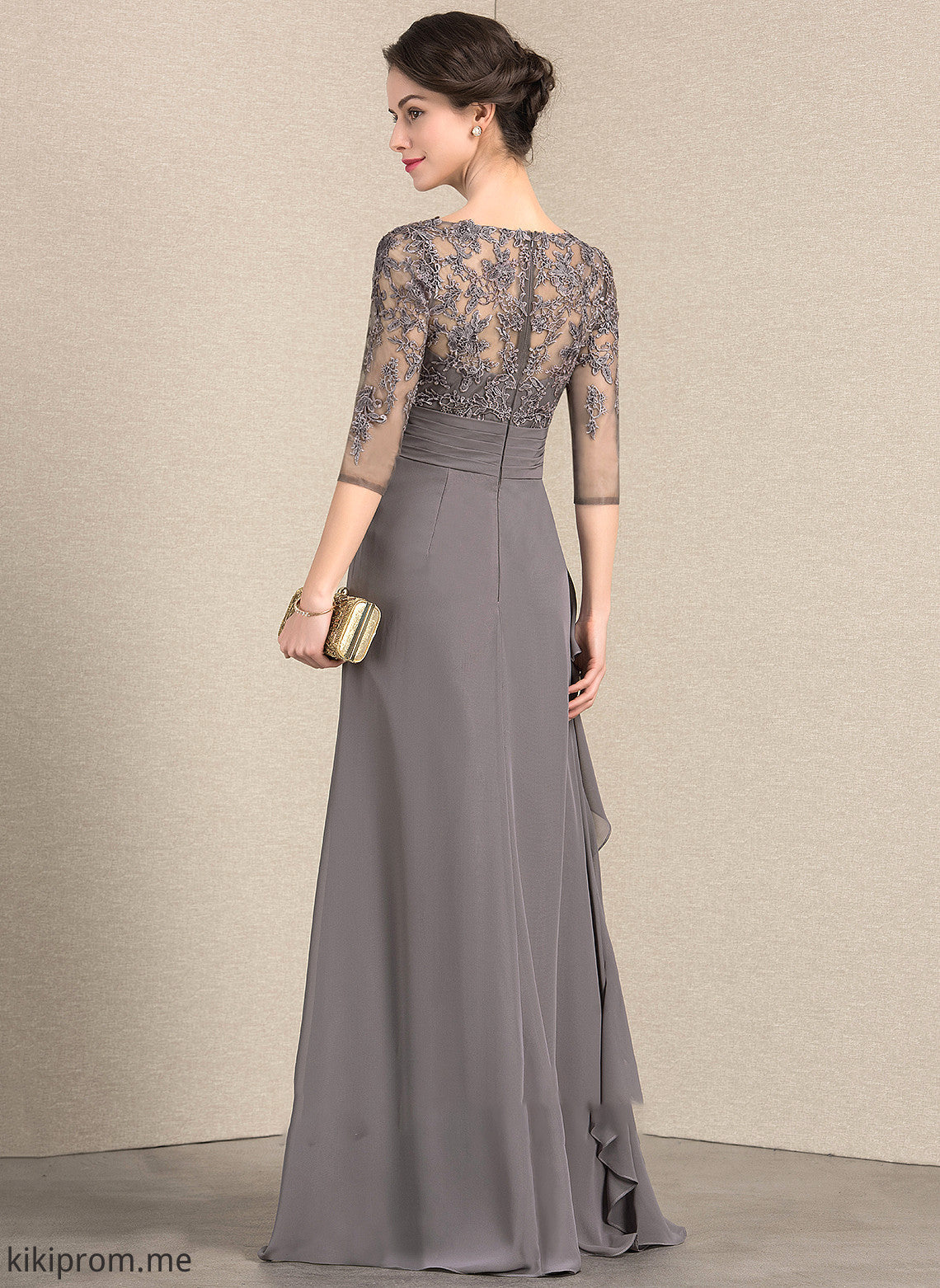 Chiffon V-neck Floor-Length of Julianne Mother of the Bride Dresses Lace the Ruffles A-Line Dress With Bride Cascading Mother