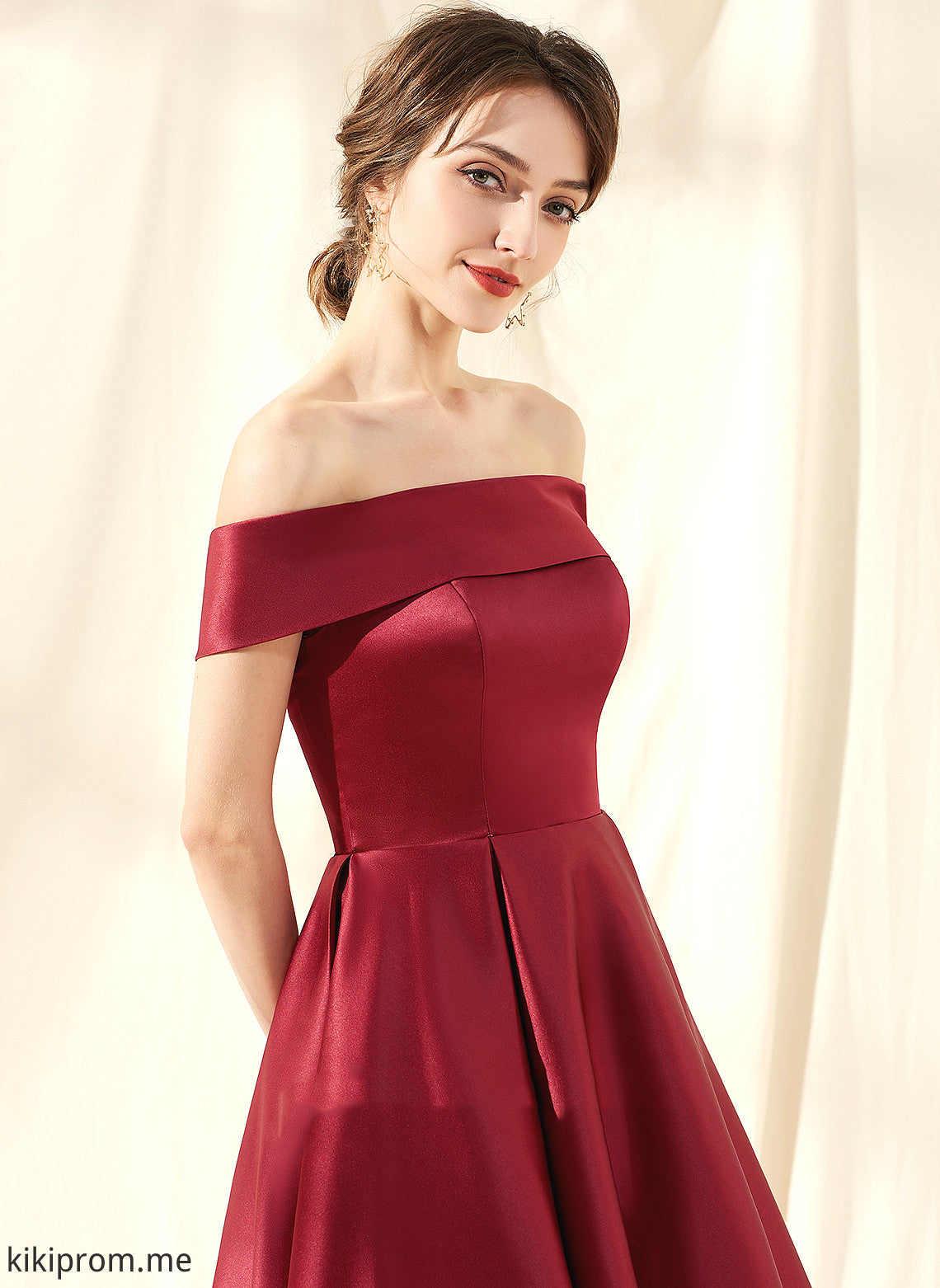 With Dress A-Line Off-the-Shoulder Homecoming Dresses Vivian Asymmetrical Pockets Homecoming Satin