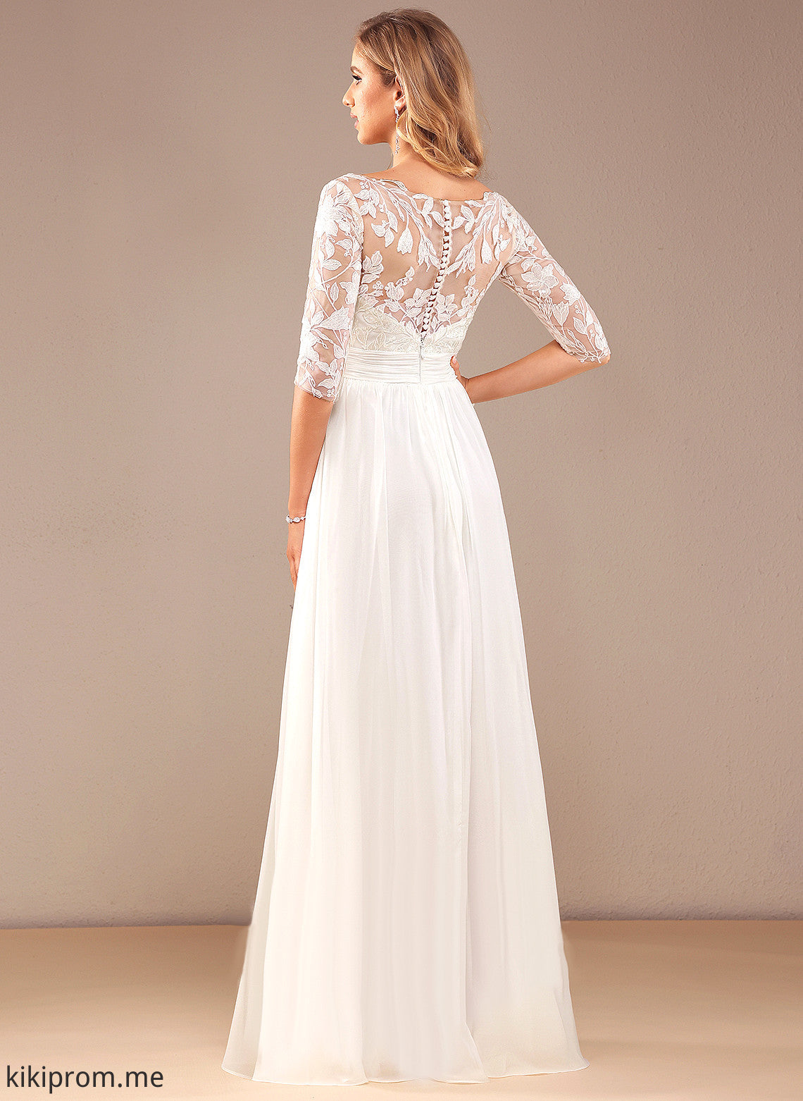 Lace Chiffon Floor-Length Ruffle Wedding Dresses A-Line Dress Sequins Amirah With Wedding V-neck