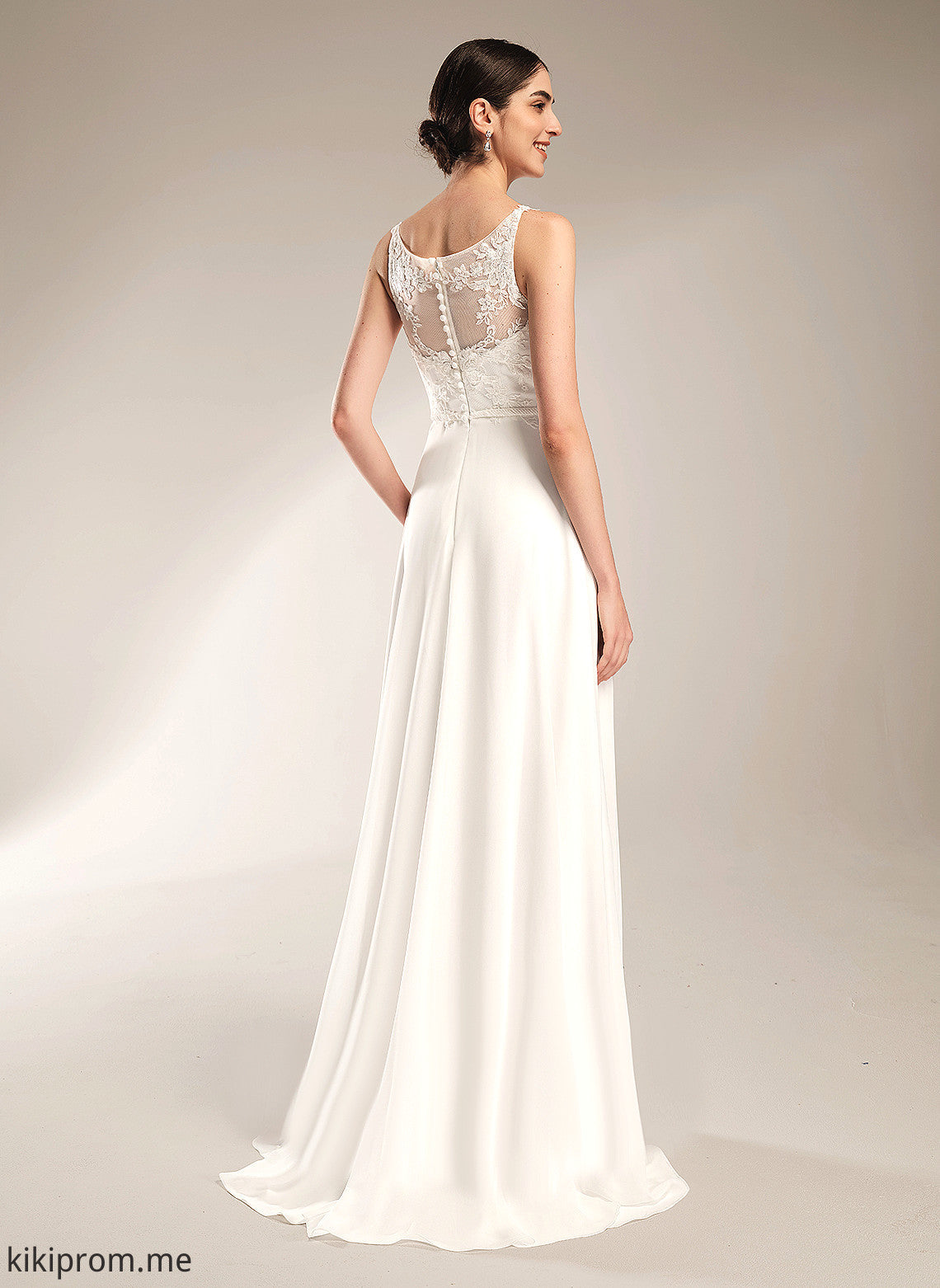 Wedding Dresses Sweep Sequins Illusion Lorelai A-Line Lace Dress Wedding Train With Chiffon