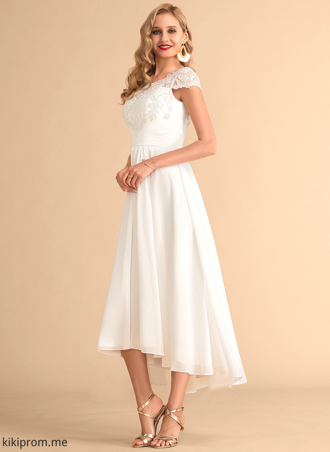 Chiffon Wedding Dresses Wedding Asymmetrical A-Line Neck Dress Ellen Lace Scoop