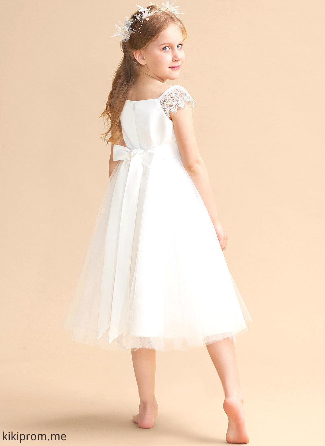 Tea-length Neckline Sleeveless Dress Flower Girl Mariah Flower Girl Dresses Square Lace/Sash - A-Line With Satin/Tulle