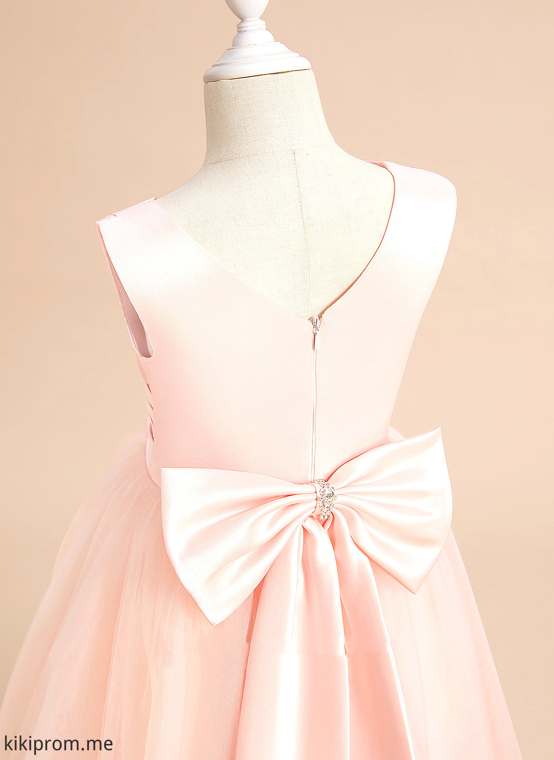 Noelle Sleeveless Bow(s) Floor-length Ball-Gown/Princess With Satin/Tulle - Flower Girl V-neck Flower Girl Dresses Dress